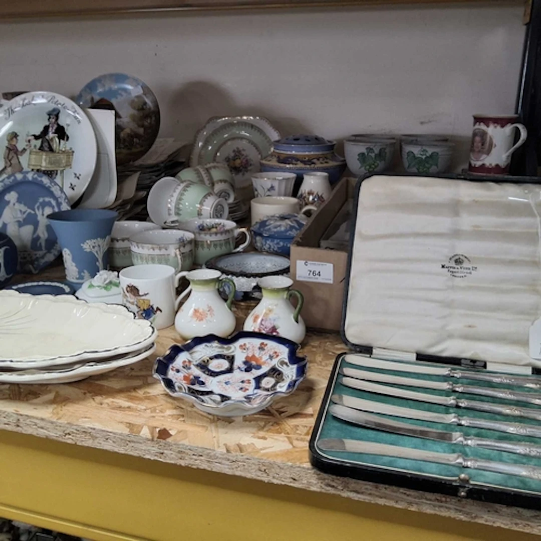 TWO BOXES OF CERAMICS, COLLECTORS PLATES AND CUTLERY to incl...