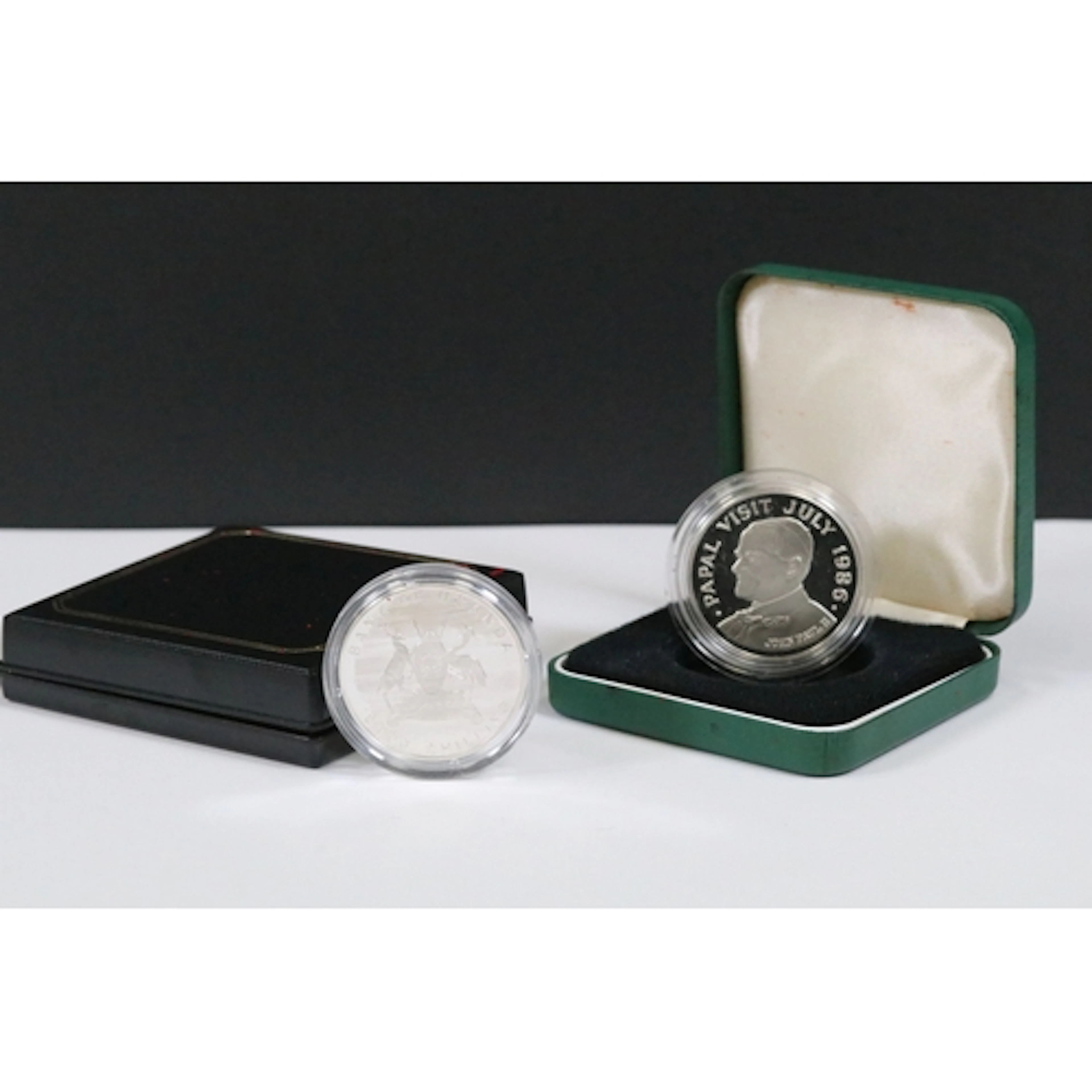 Two silver proof coins to include 1986 Saint Lucia Papal Vis...