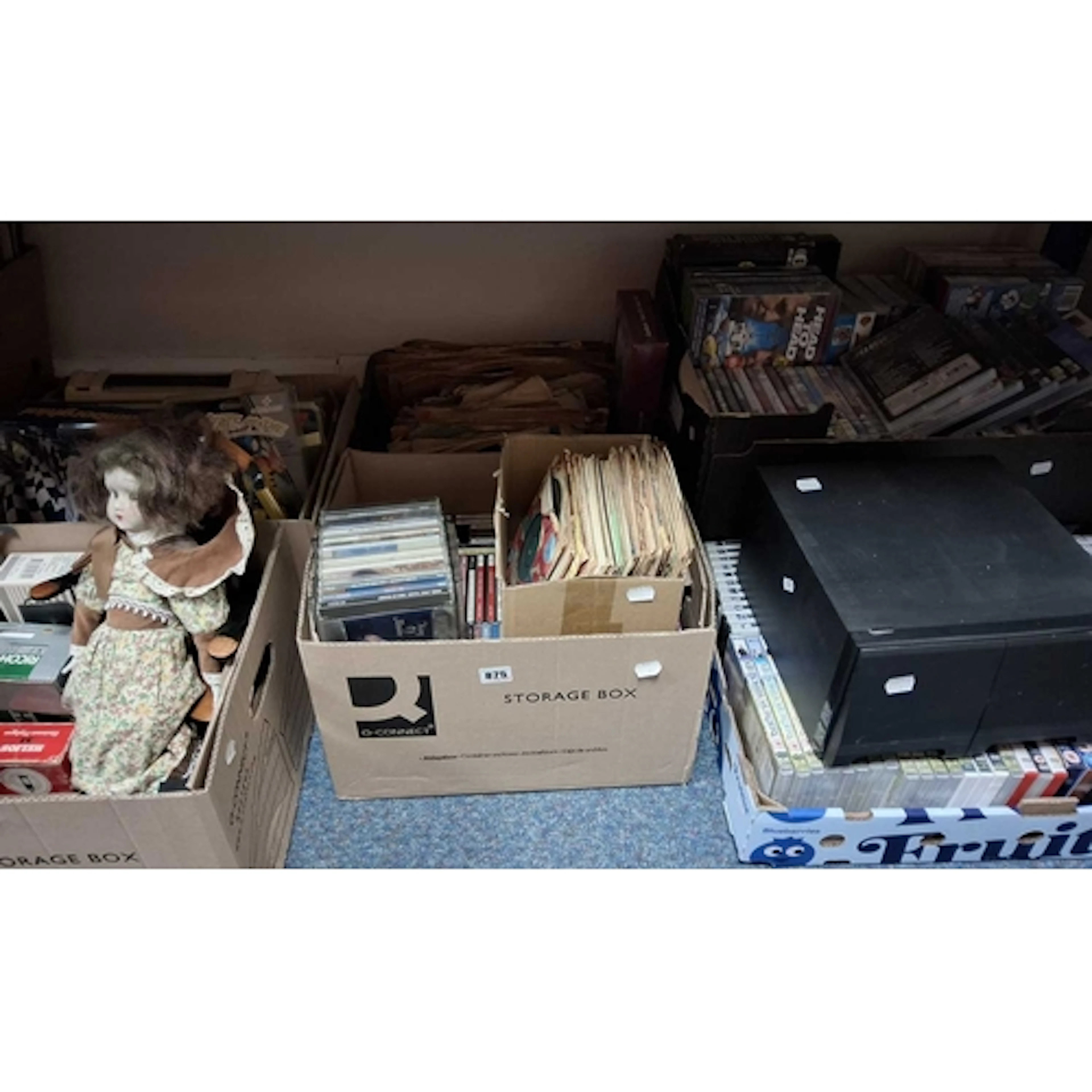 EIGHT BOXES AND LOOSE CDS, DVDS, TOYS AND SUNDRY ITEMS, to i...