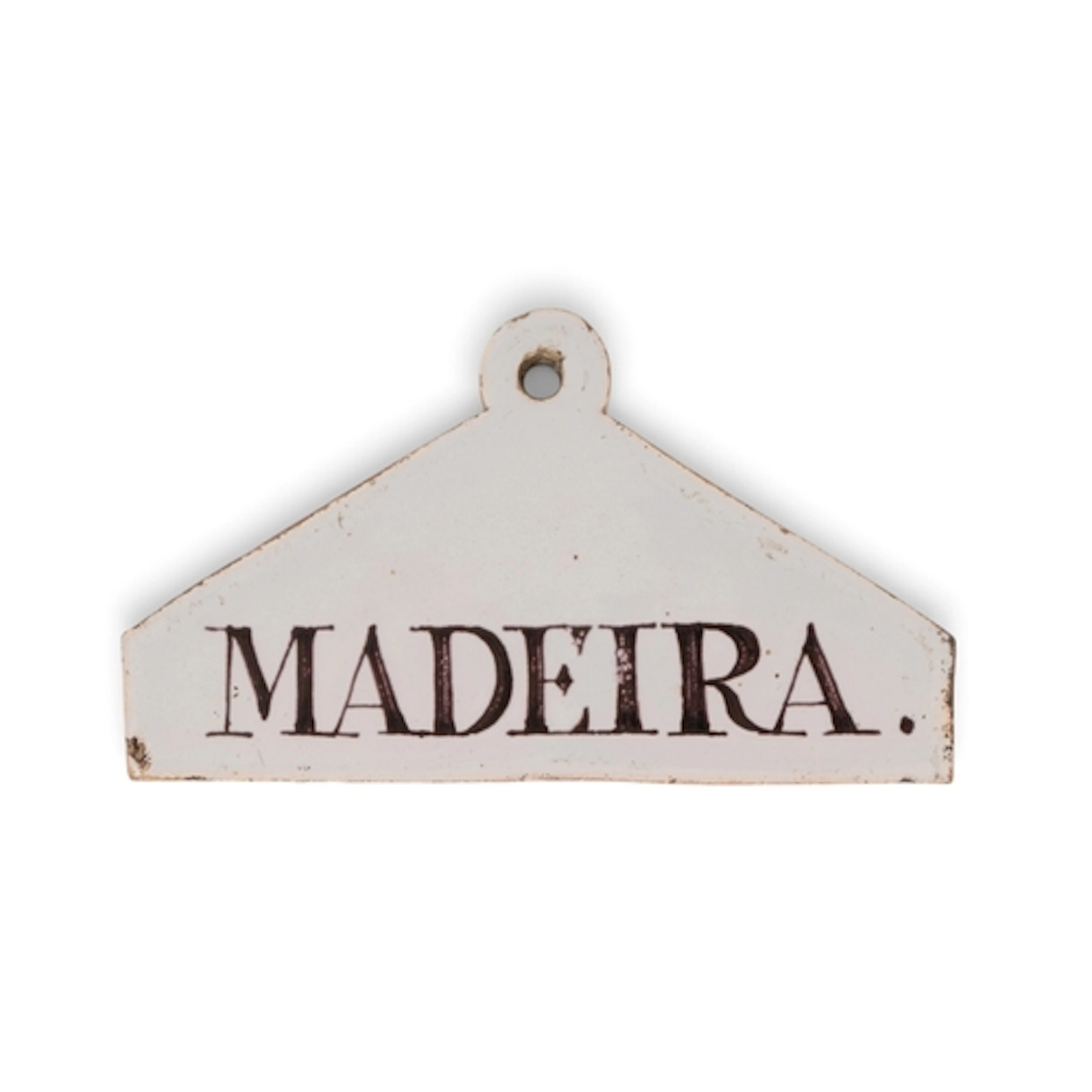 A delftware bin label, c.1770-80, of coathanger form with a ...