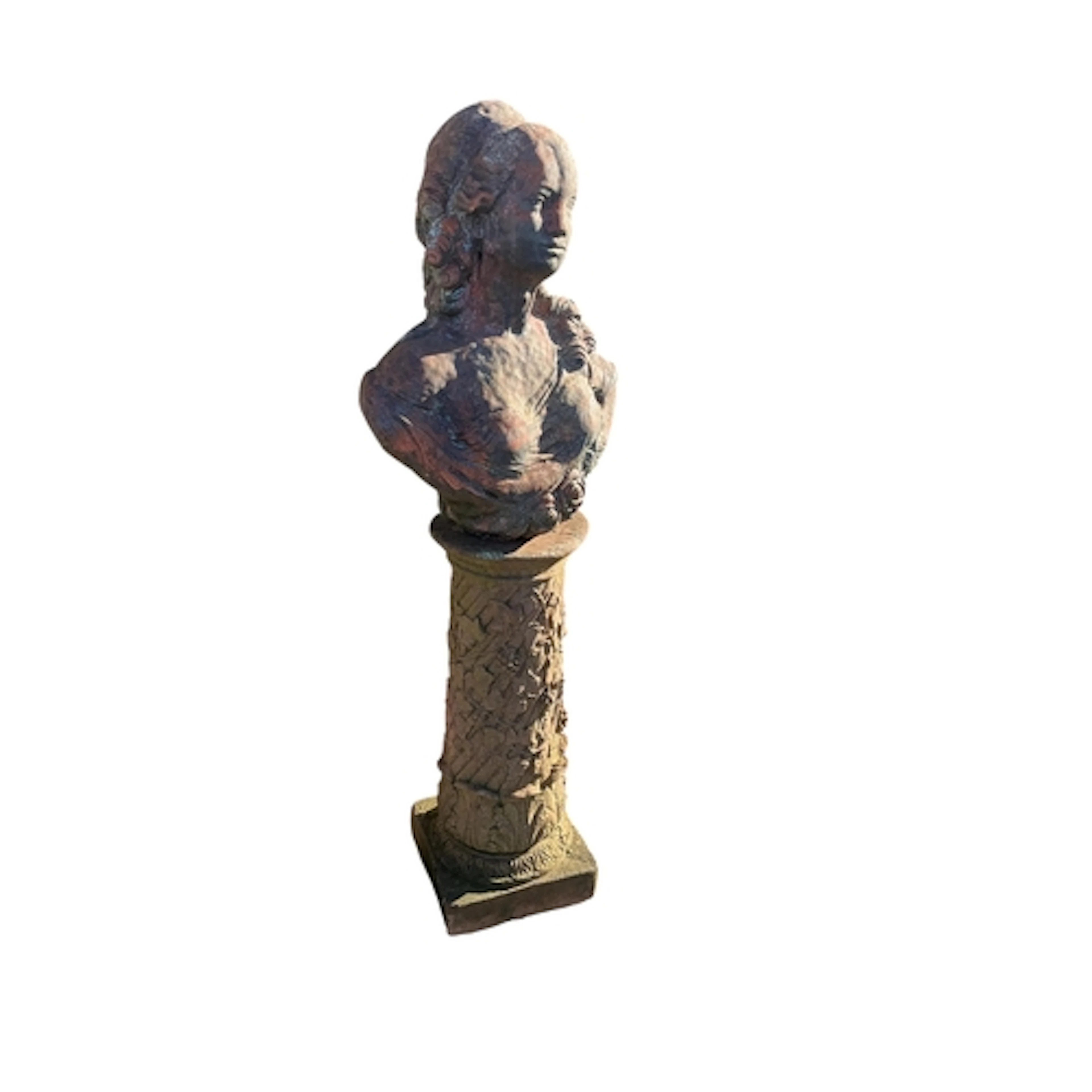 A cast stone bust of Anne Boleyn on a pedestal, height 120cm...