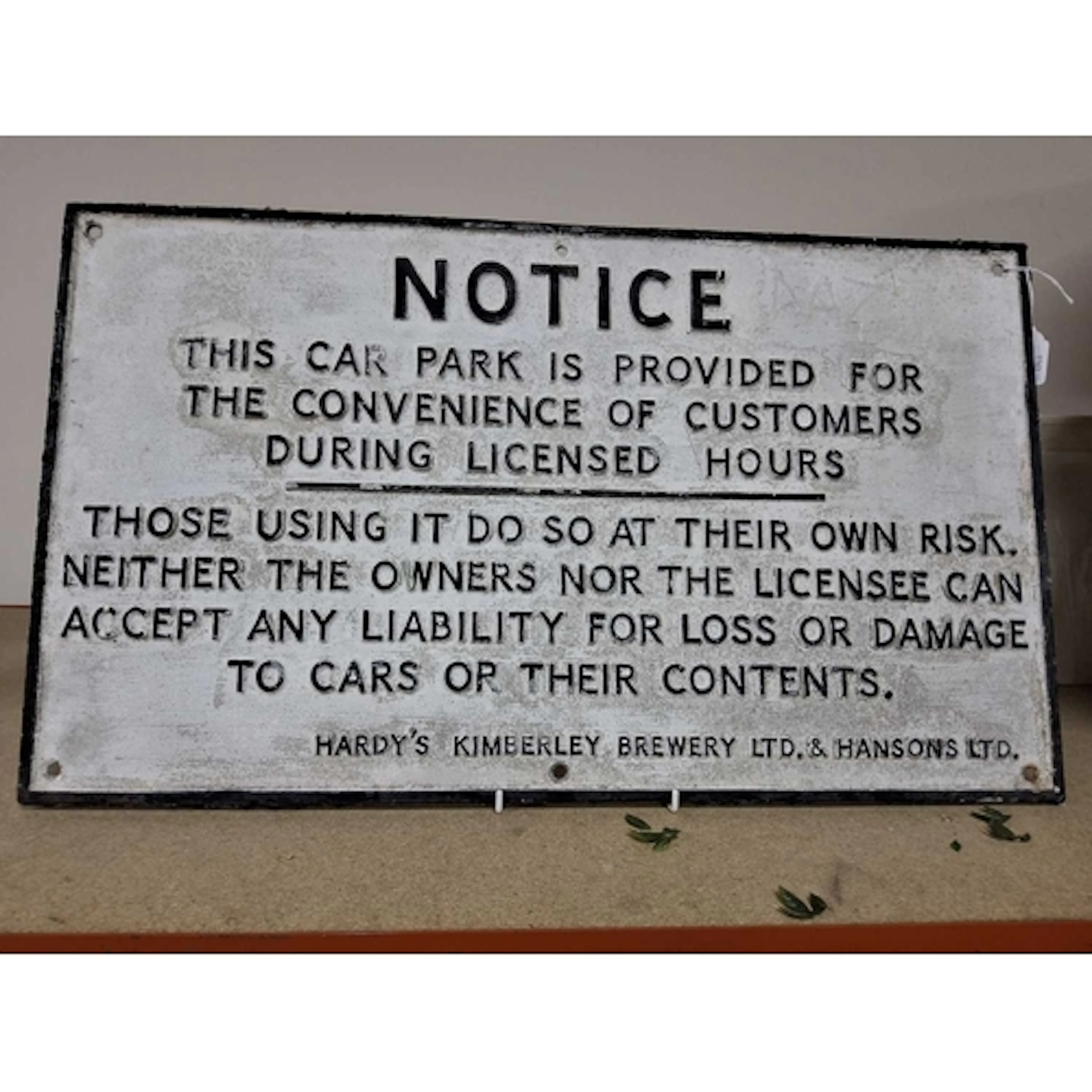 A MID-20th CENTURY CAST ALUMINIUM PUB CAR PARK SIGN FOR HARD...