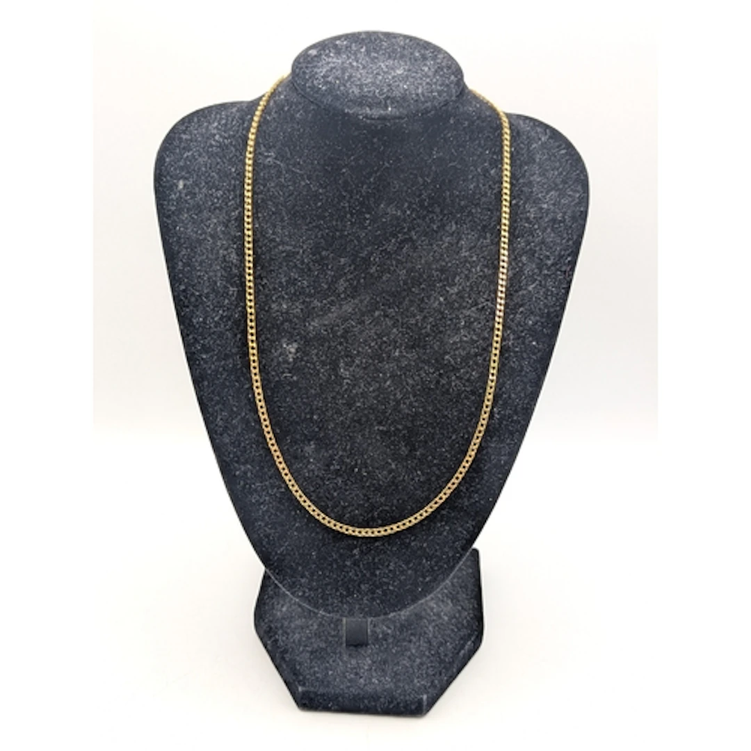 A 9ct yellow gold flat curb link necklace, with lobster claw...