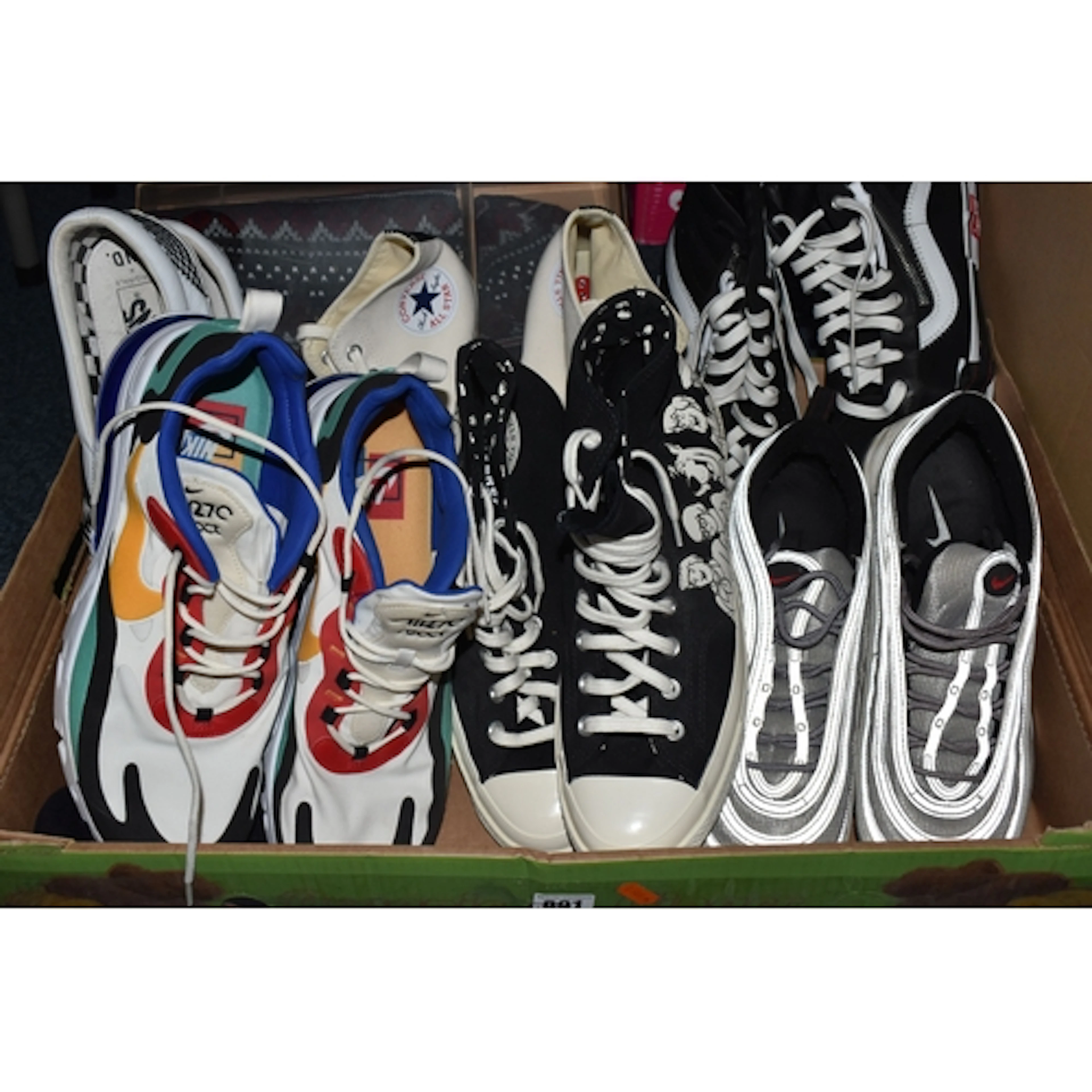 TWO BOXES OF MEN'S TRAINERS AND DISPLAY STANDS, to include a...