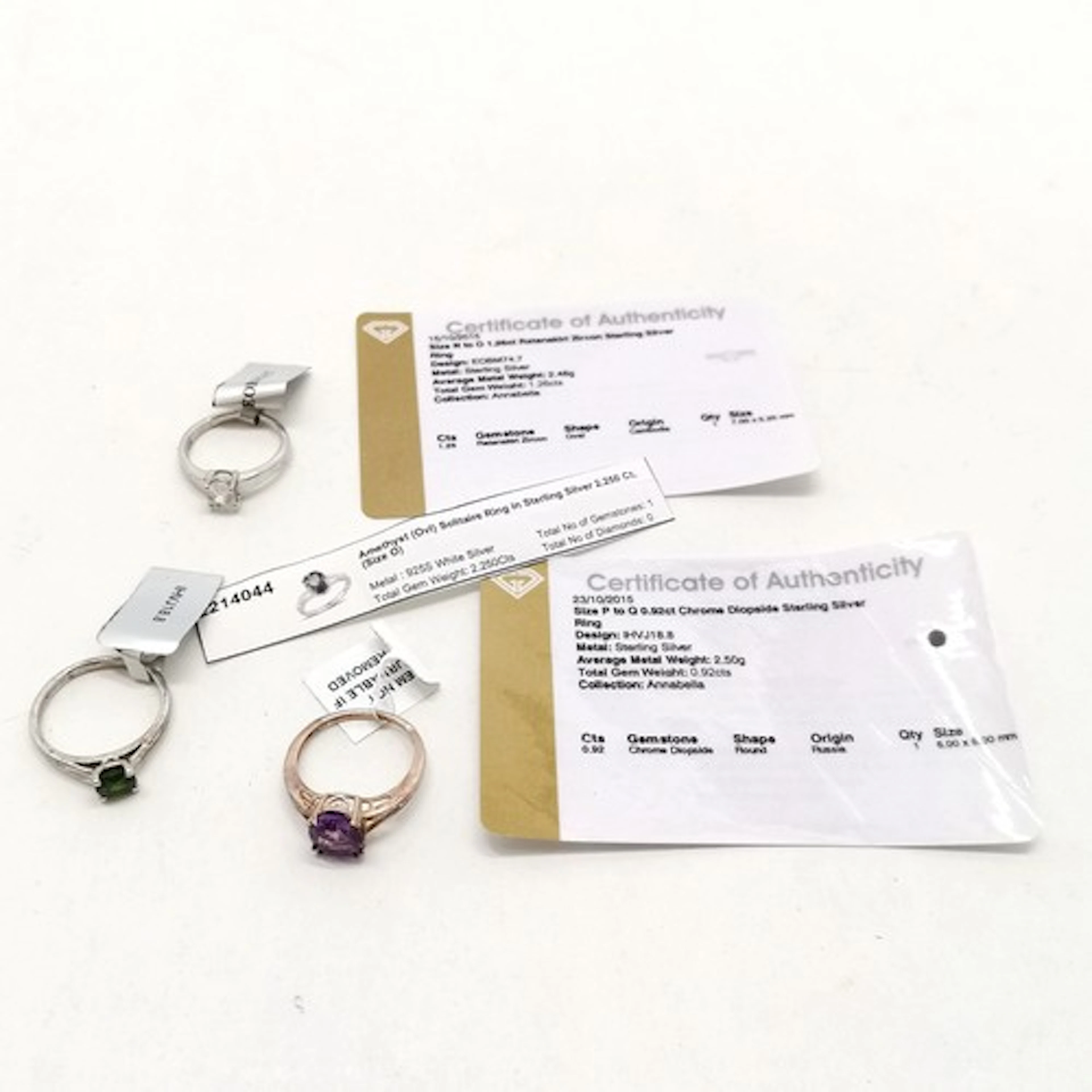 3 x silver gemstone set rings - Chrome diopside, amethyst (2...