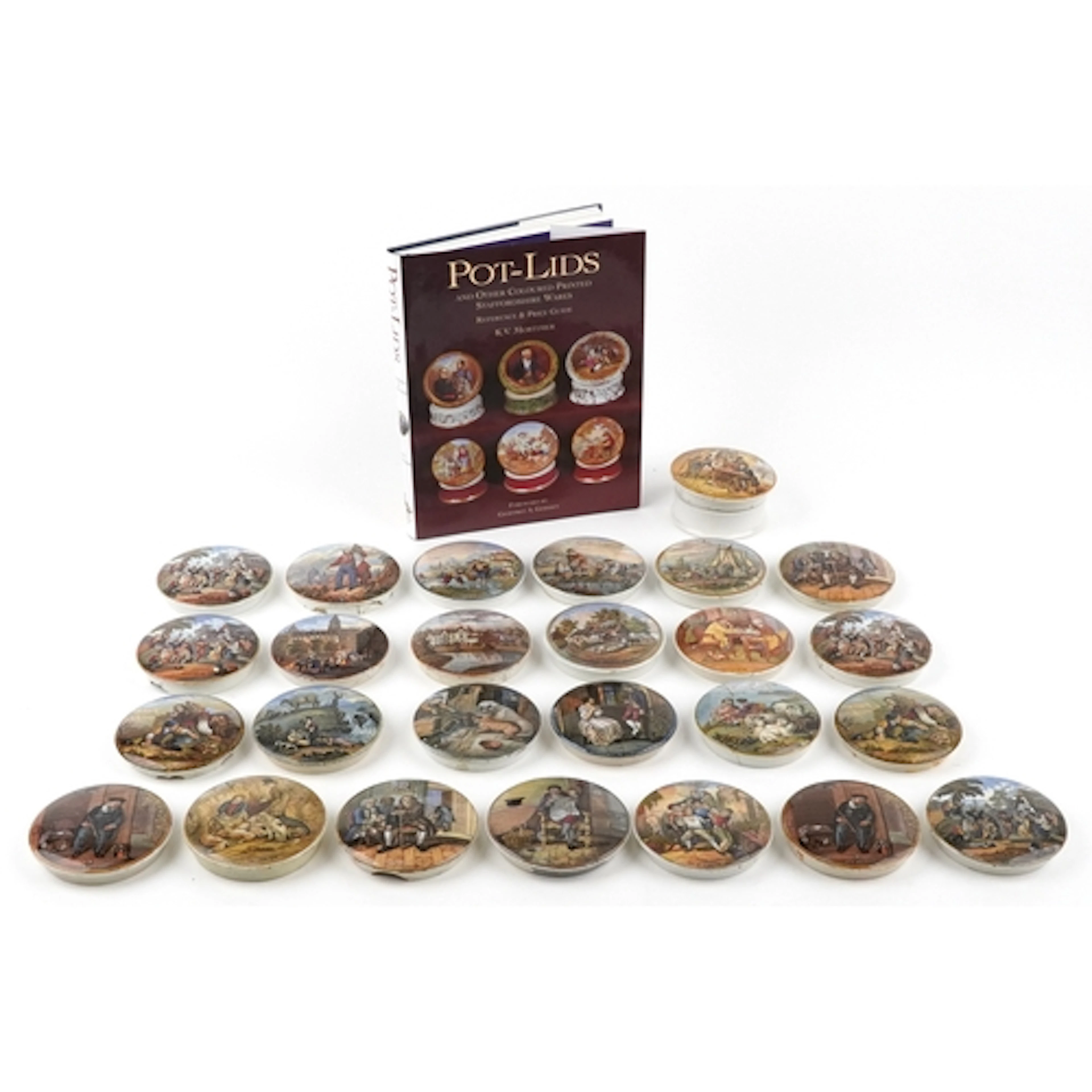Twenty six Victorian Pratt Ware coloured pot lids including ...