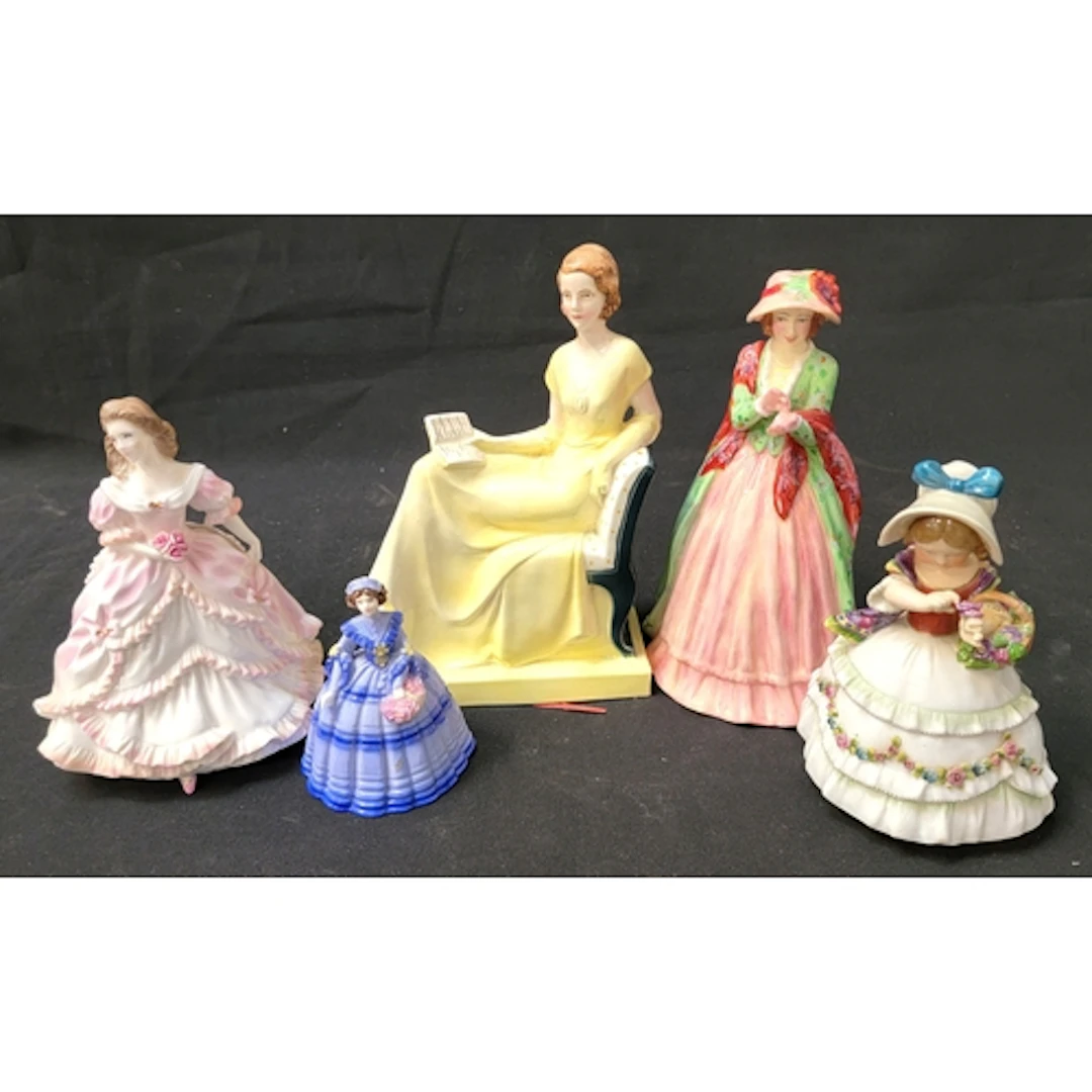 SELECTION OF FIVE LADY FIGURINES including a Royal Worcester...