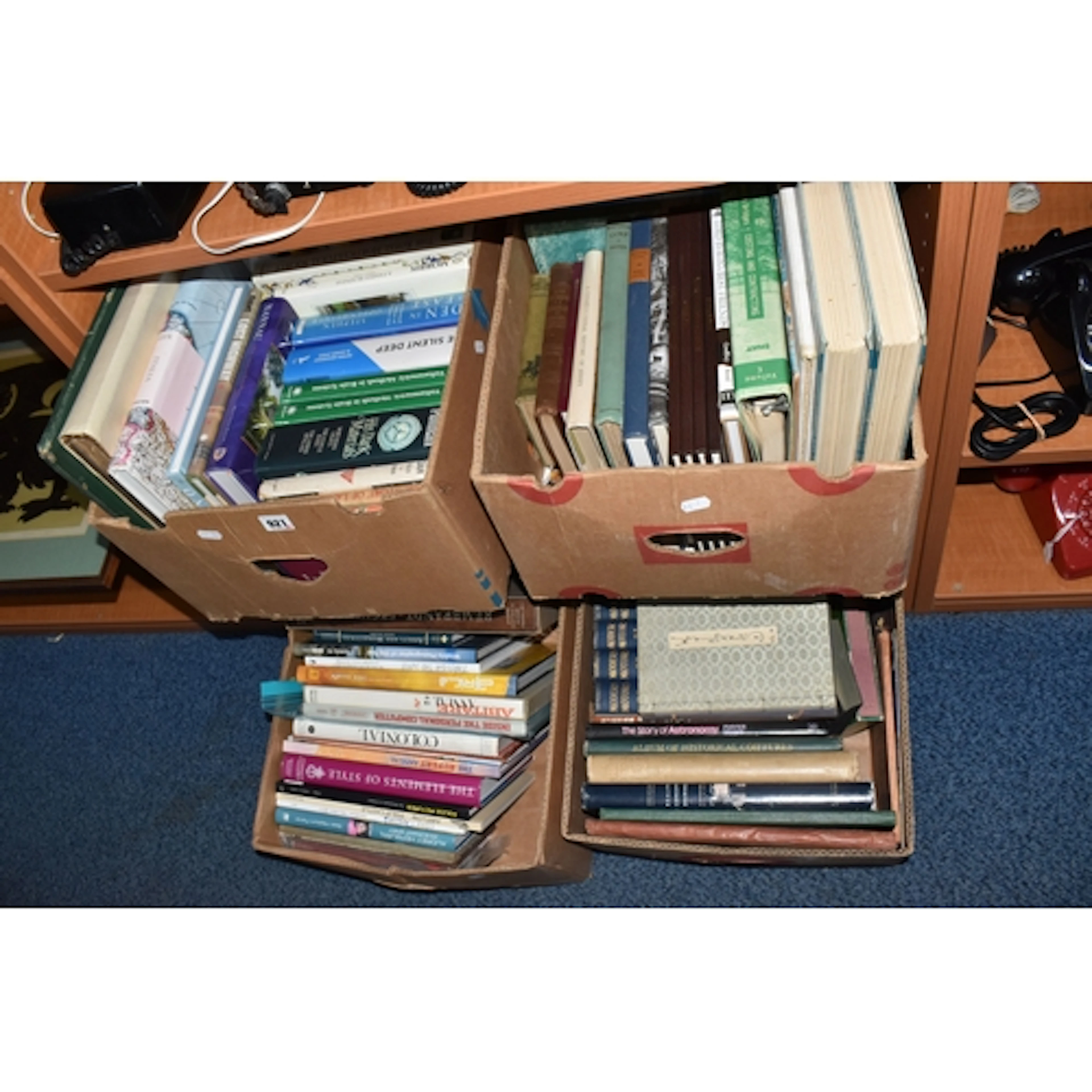 FOUR BOXES OF ANTIQUARIAN, MODERN, AND VINTAGE BOOKS to incl...