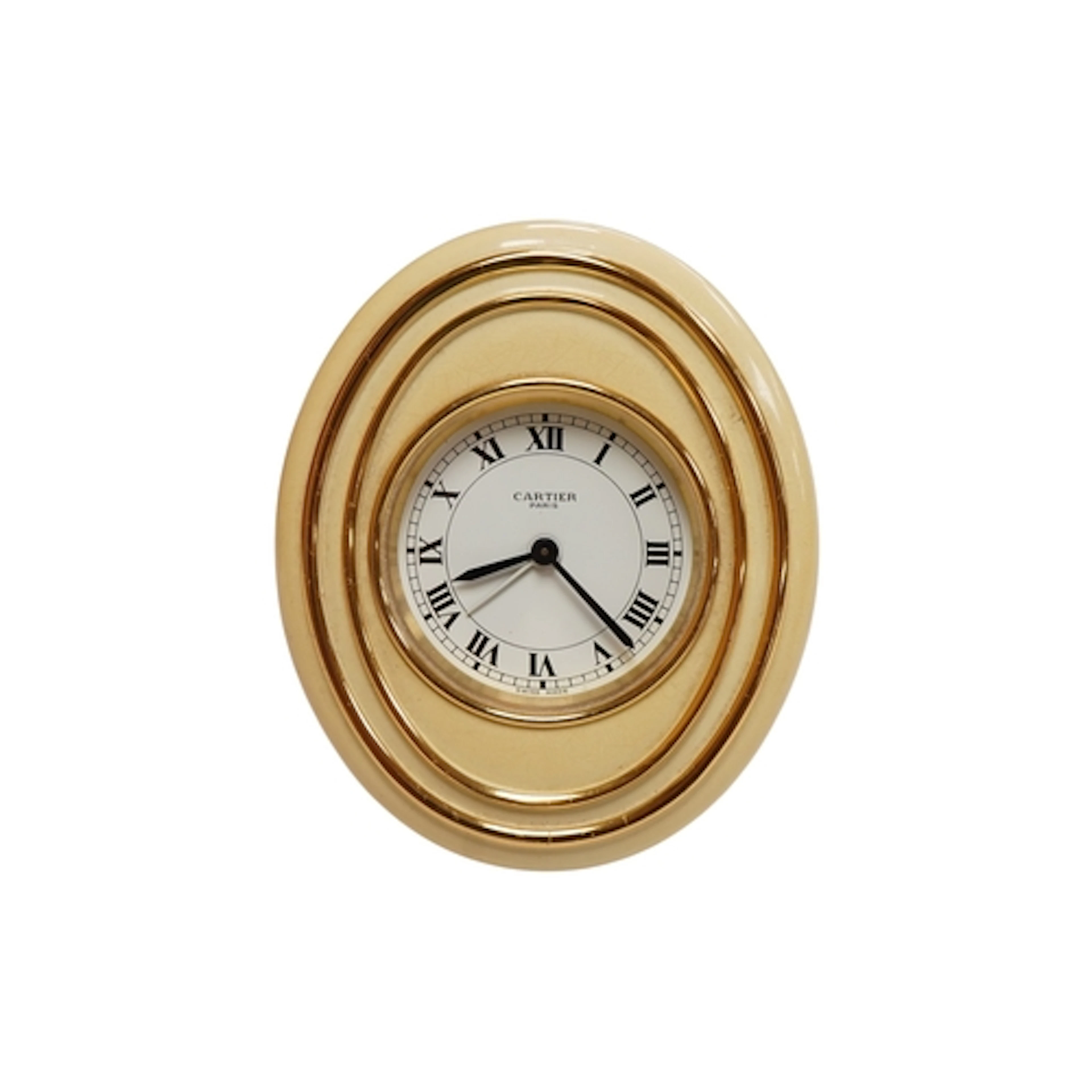 A boxed Cartier cream enamel travel clock, 7511, with box, 8...