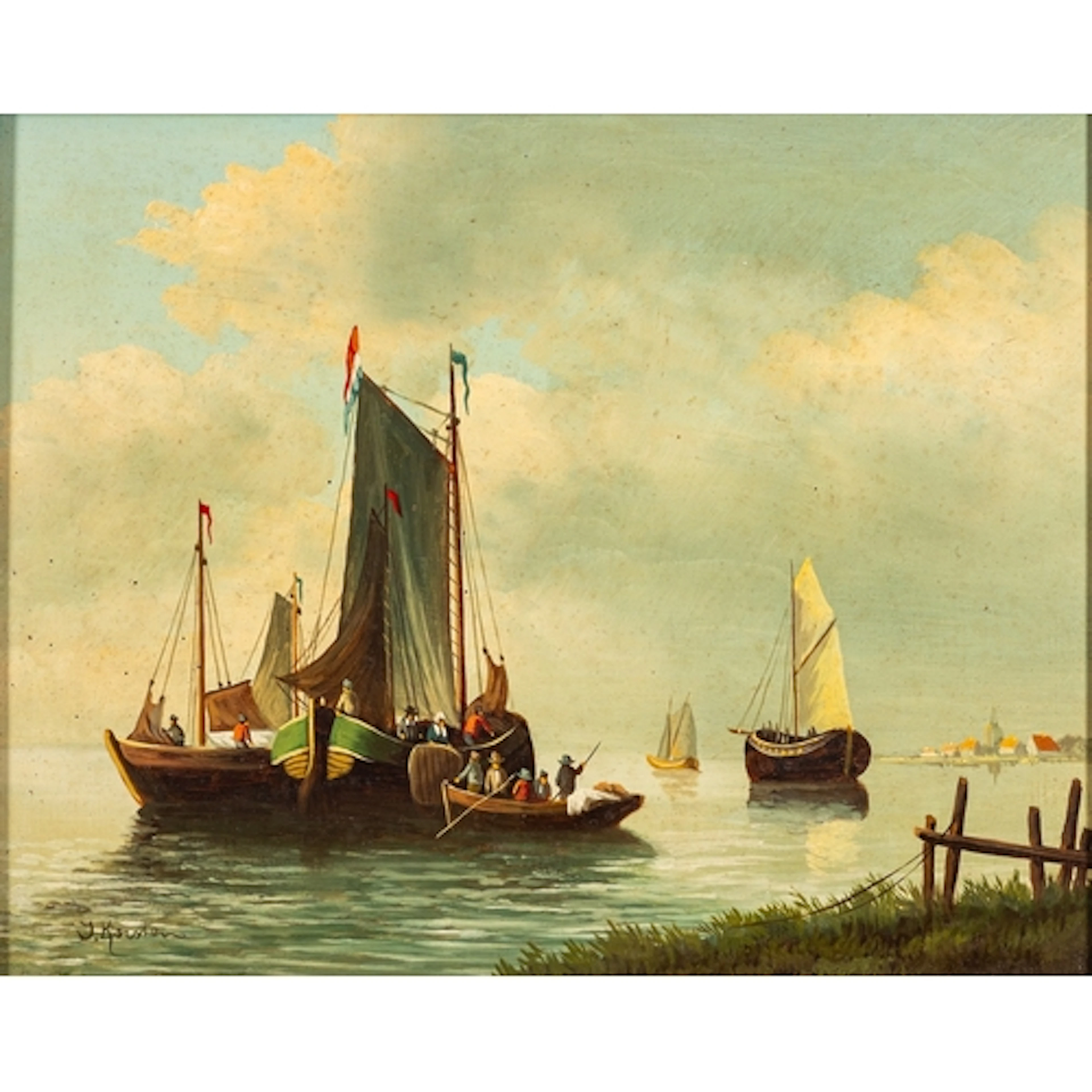 Dutch school - Dutch sailing vessels - Oil on board - Ind...