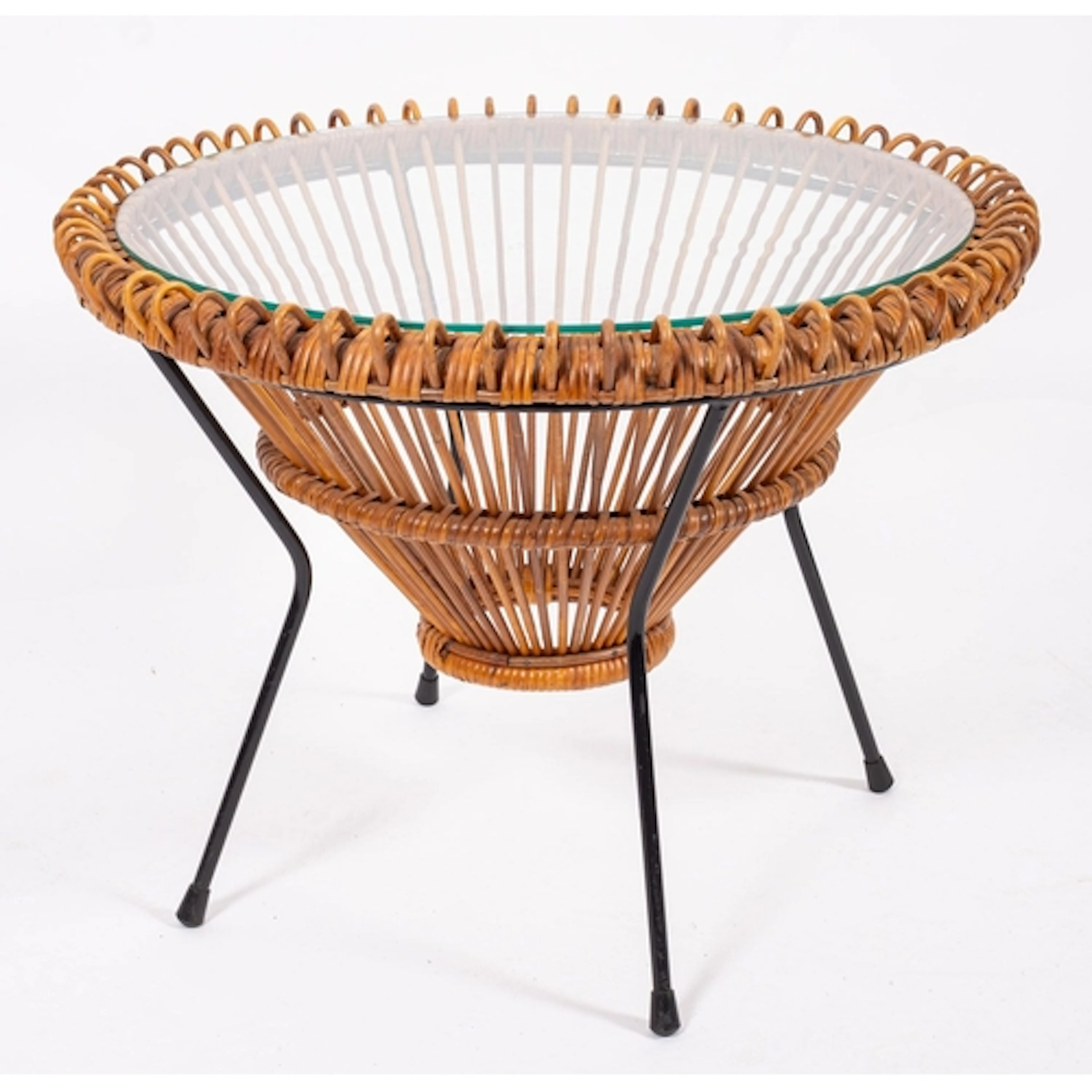 Franco Albini (Italian, 1905 - 1977); a glass topped, rattan...