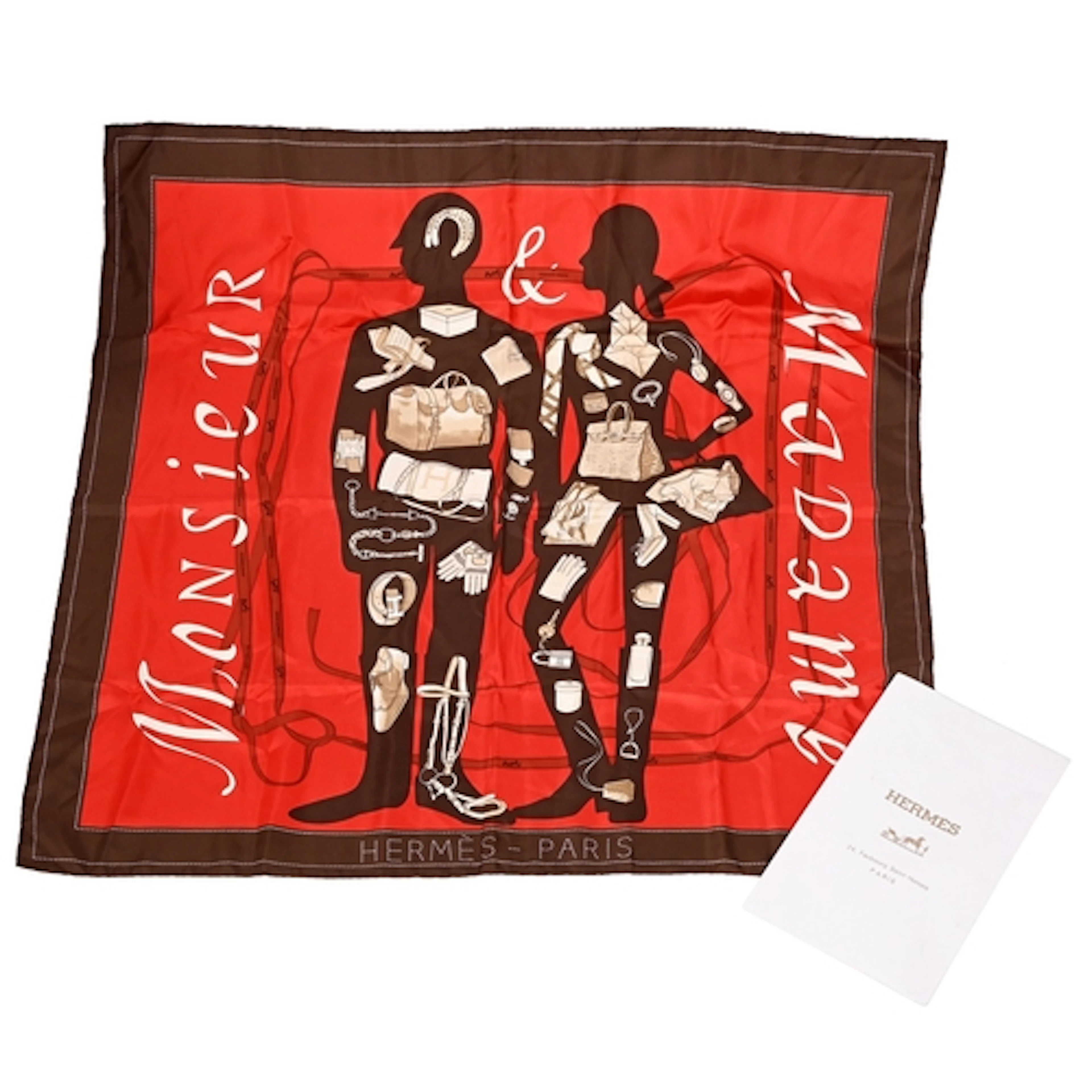 Fashion. A Hermes Paris printed silk scarf, Monsieur & M...