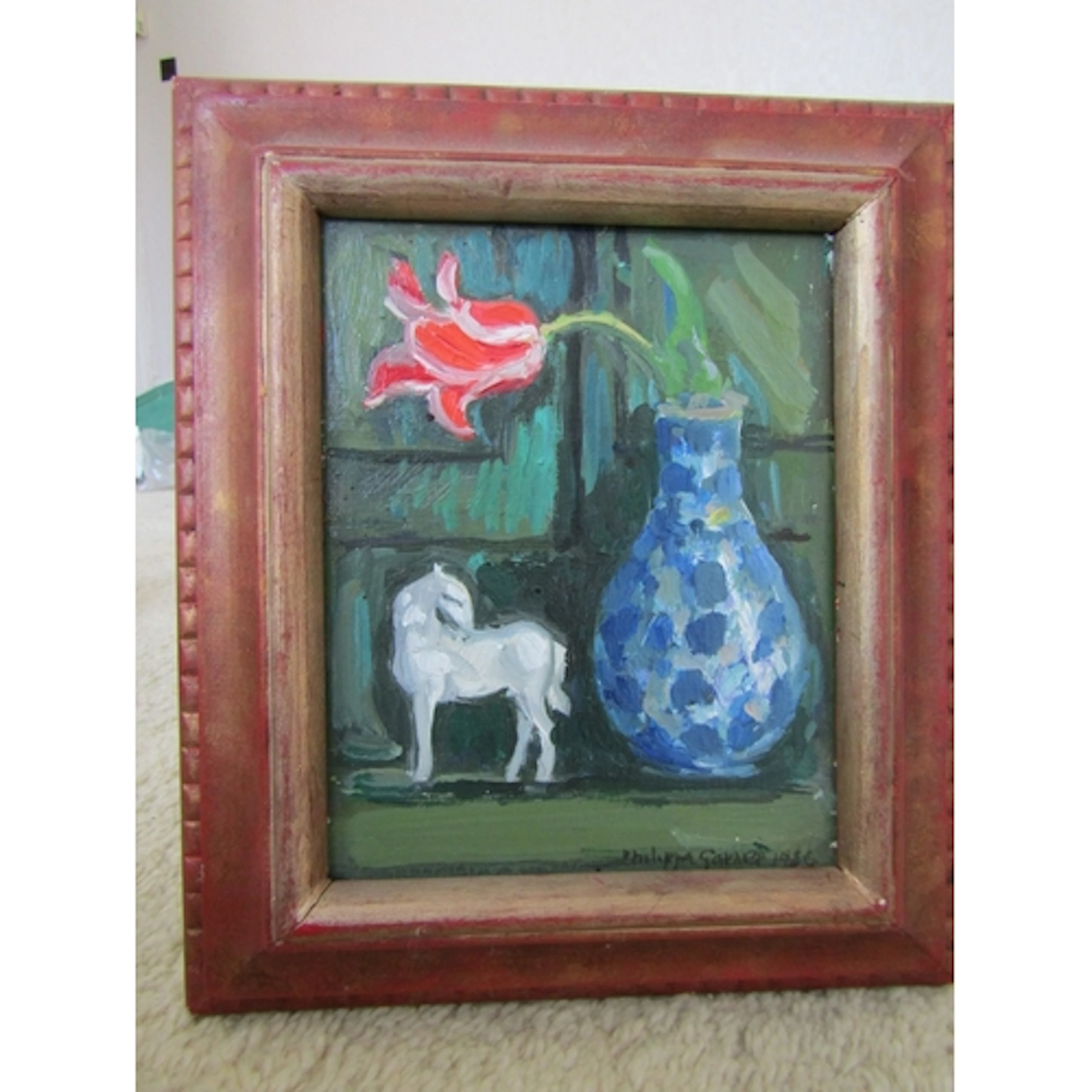 Philippa Garner Tulip and Chinese Horse Oil on Board Approxi...