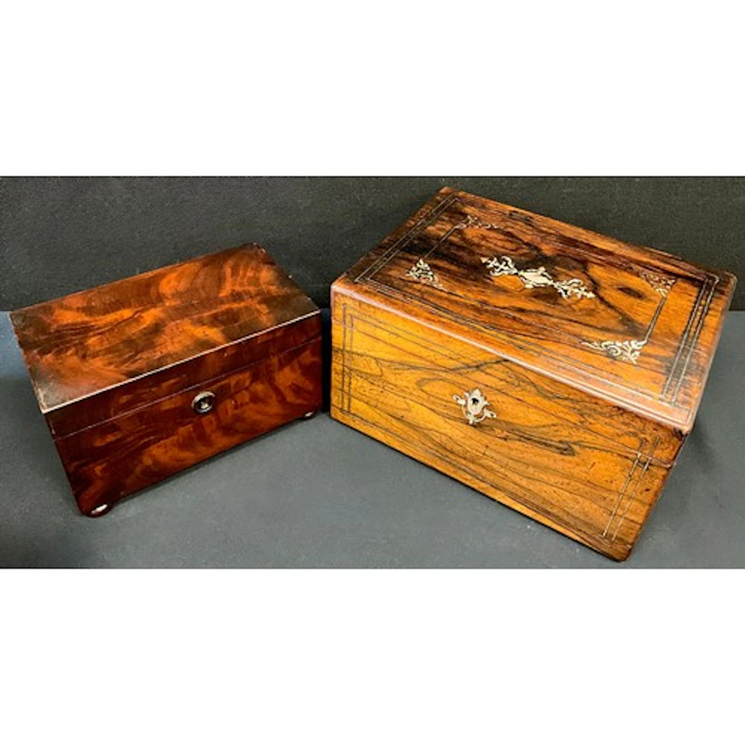 A Victorian rosewood fitted workbox, mother of pearl foliate...