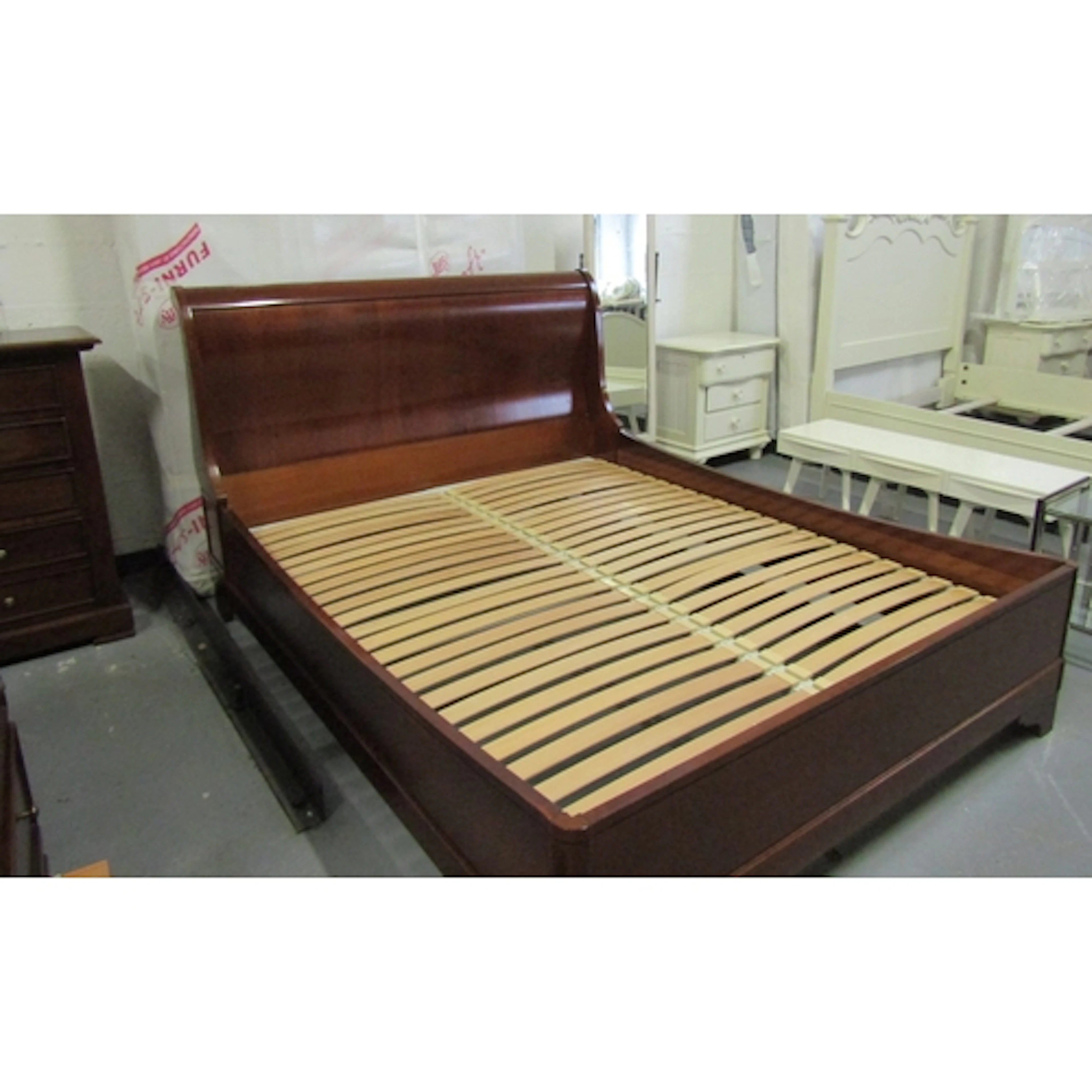 Polished Mahogany 5ft Sleigh Bed with Divan and Mattress Sou...