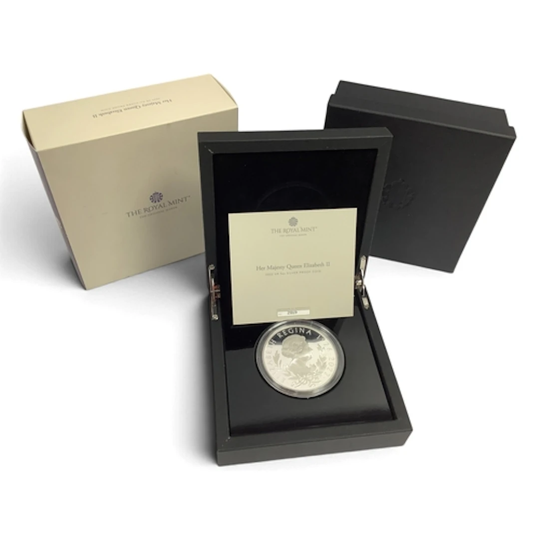 2022 UK Royal Mint Fine Silver Proof Five Ounce Coin, QEII A...