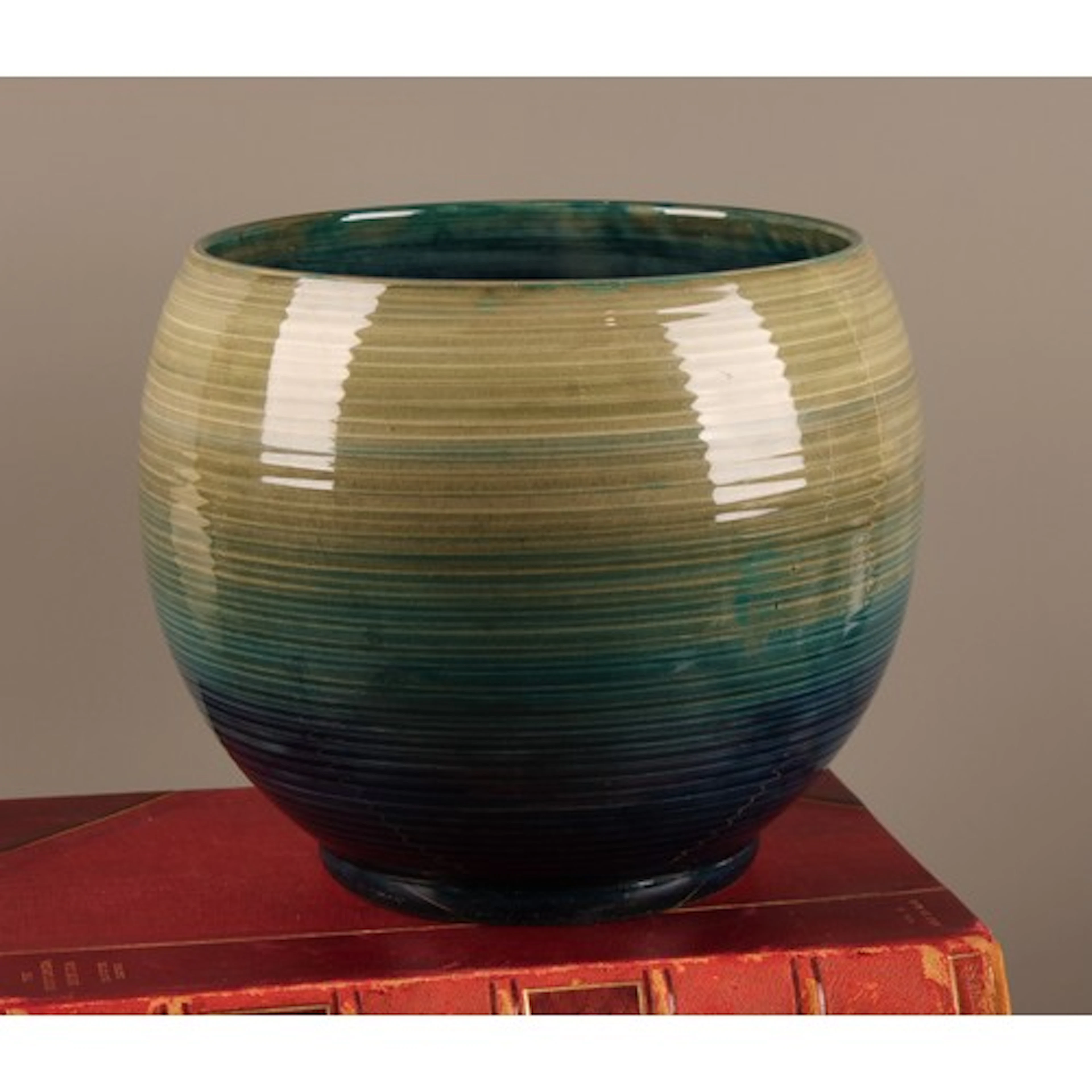 A Moorcroft ribbed ovoid jardinière, 21cm, painted signature...