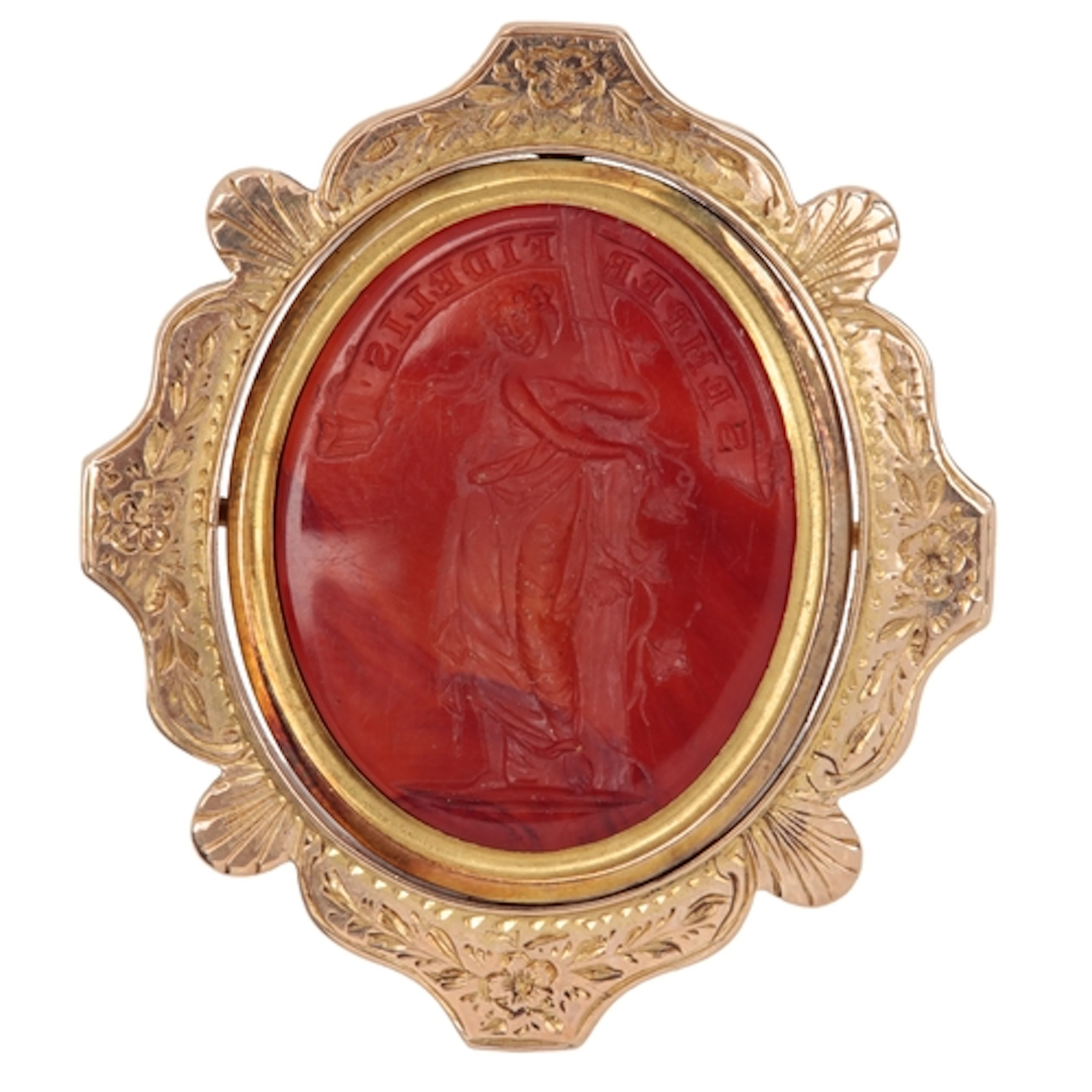 An unusual double-sided carnelian intaglio brooch, late 19th...