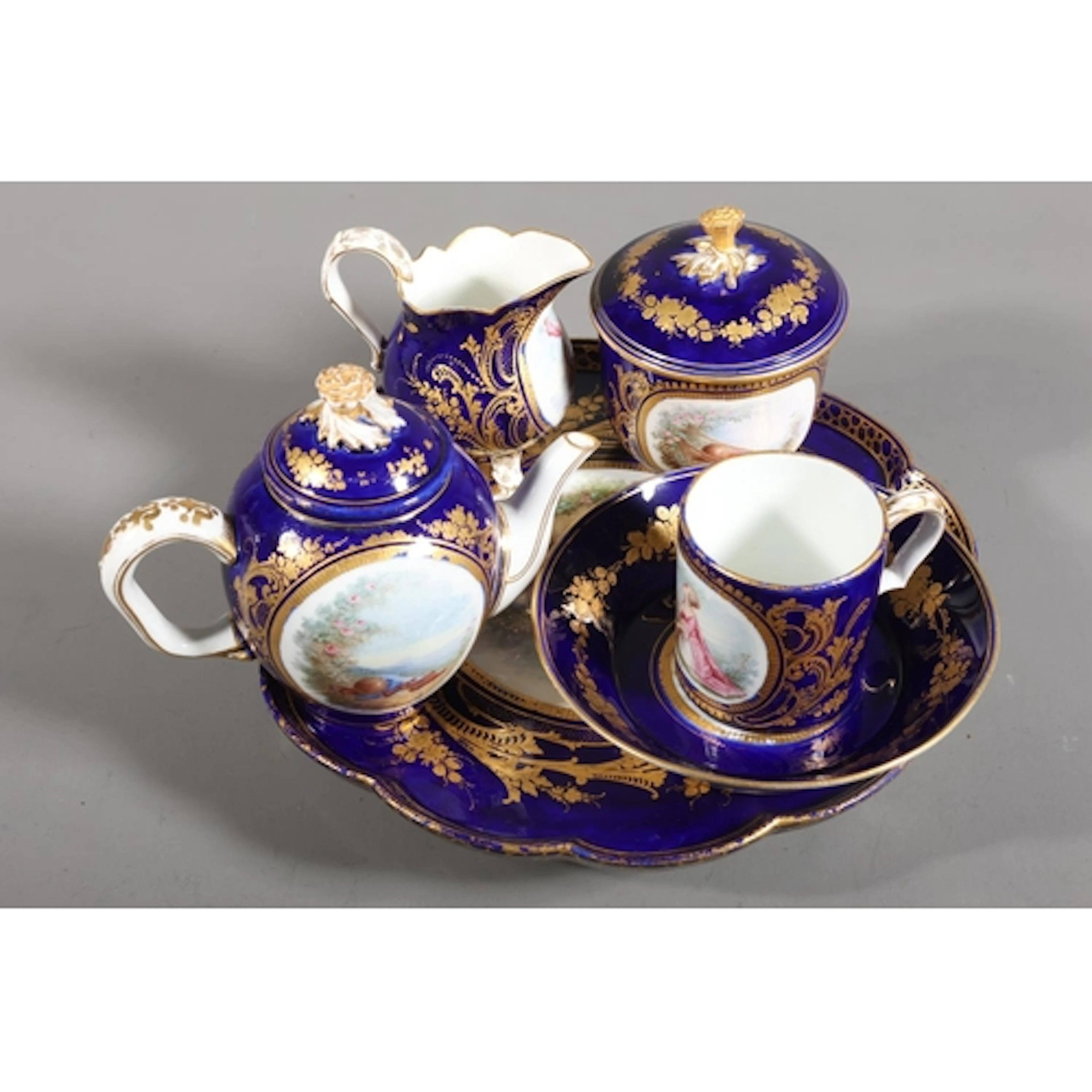 French Sevres style porcelain part breakfast set comprising ...