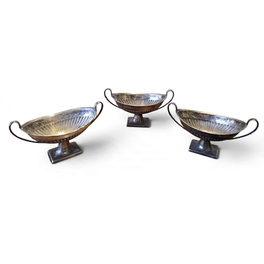 Three neoclassical Silver plated Mustards with ribbed outlin...