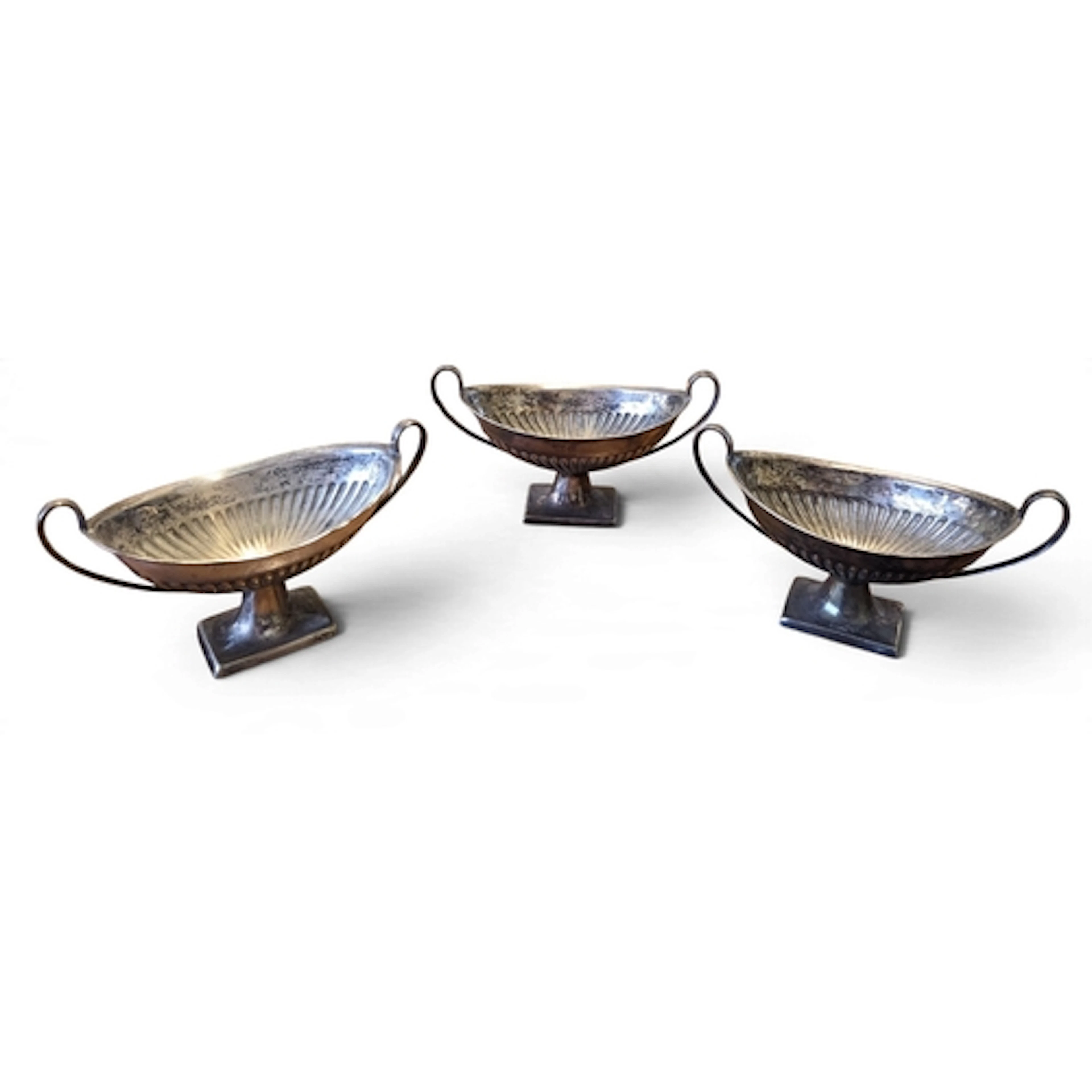 Three neoclassical Silver plated Mustards with ribbed outlin...
