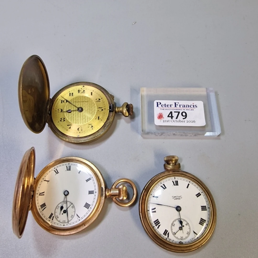 Gold plated full hunter engine turned pocket watch together ...