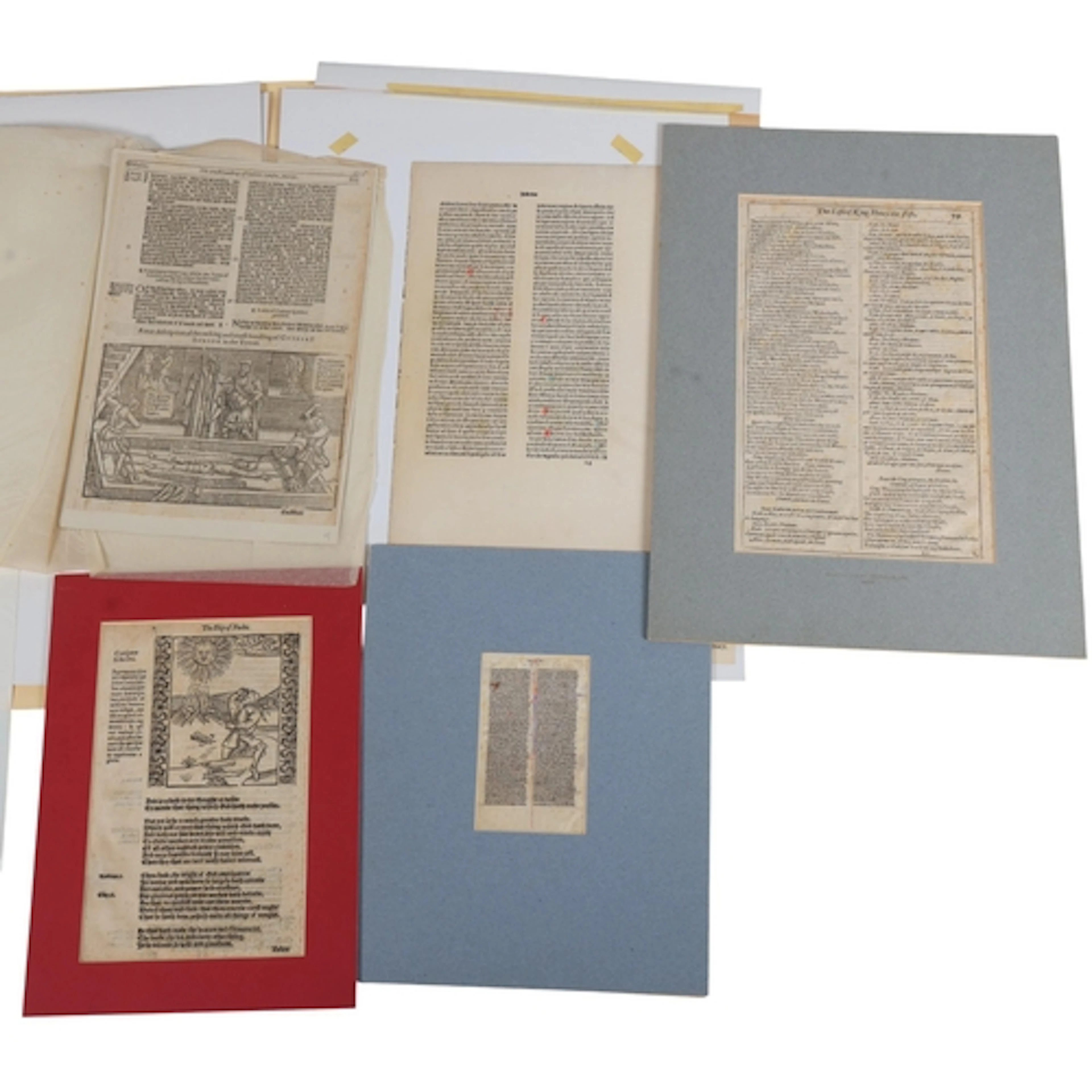 5 sheets of early printed text, including The Ship Of Fools,...