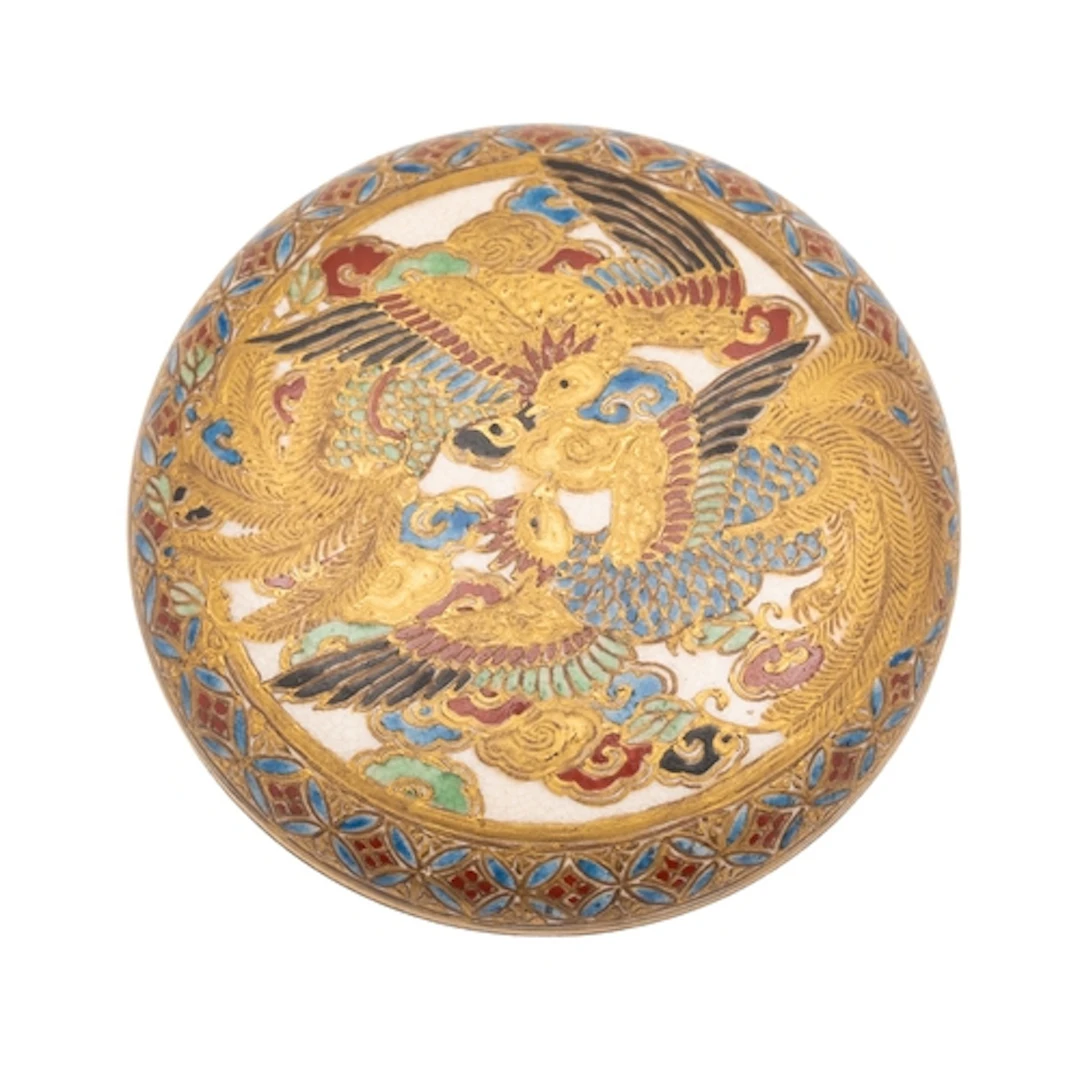 A Japanese Satsuma box and cover [Kogo] signed Taizan with s...