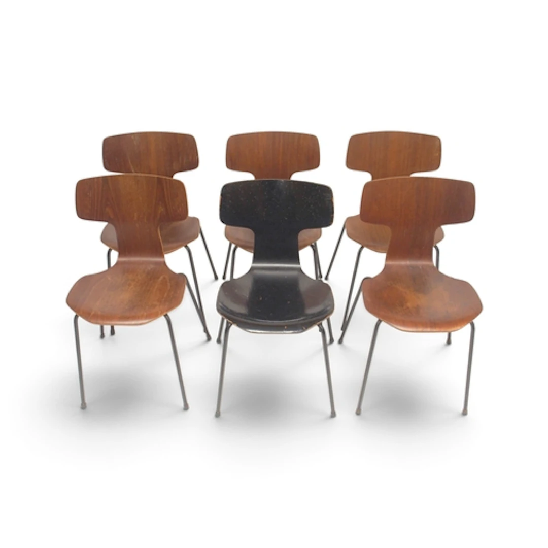 A LOT OF SIX ARNE JACOBSEN FOR FRITZ HANSEN "HAMMER" LAMINAT...