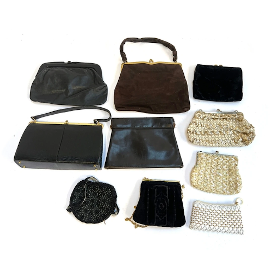 10 vintage handbags to include: suede, leather, beaded and e...