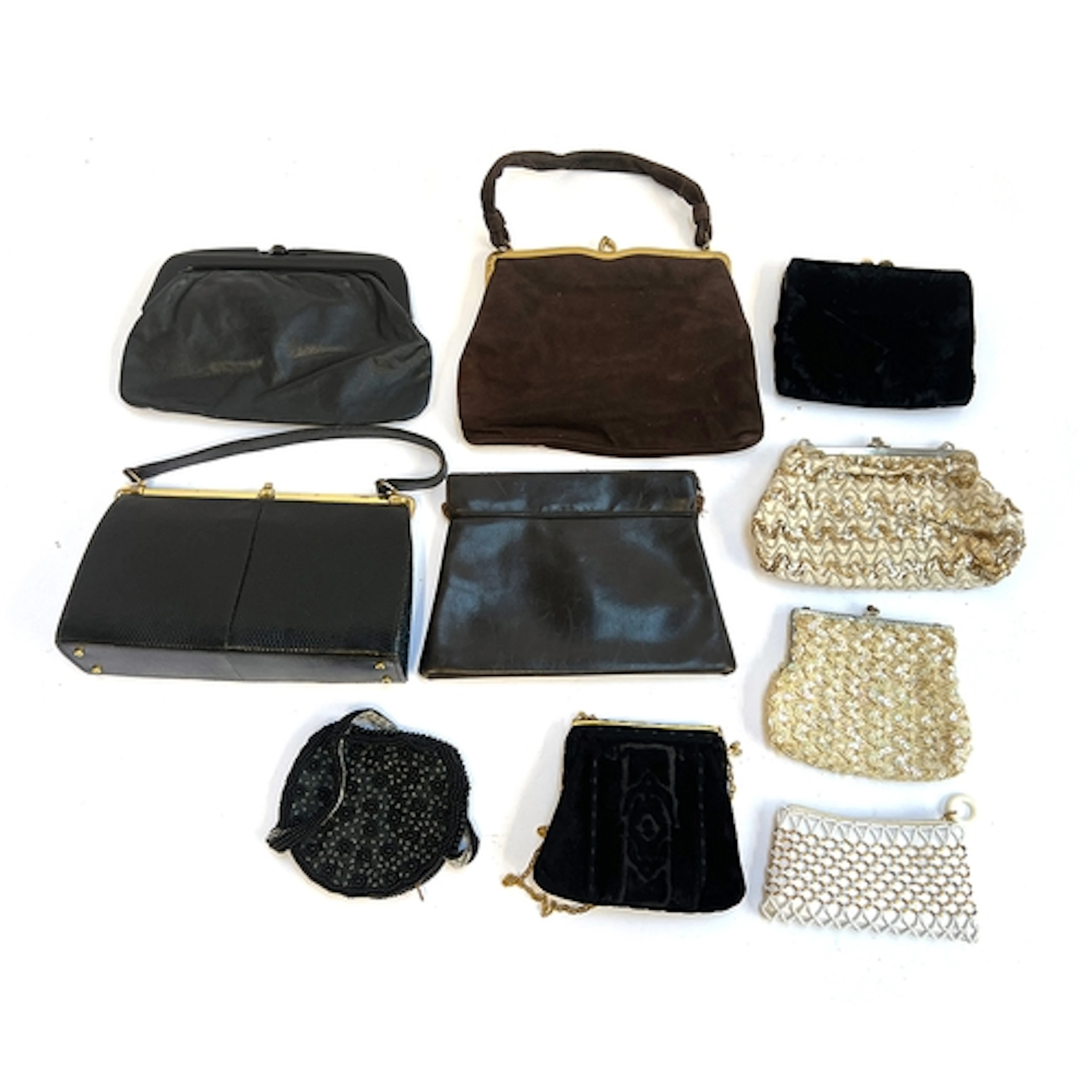 10 vintage handbags to include: suede, leather, beaded and e...
