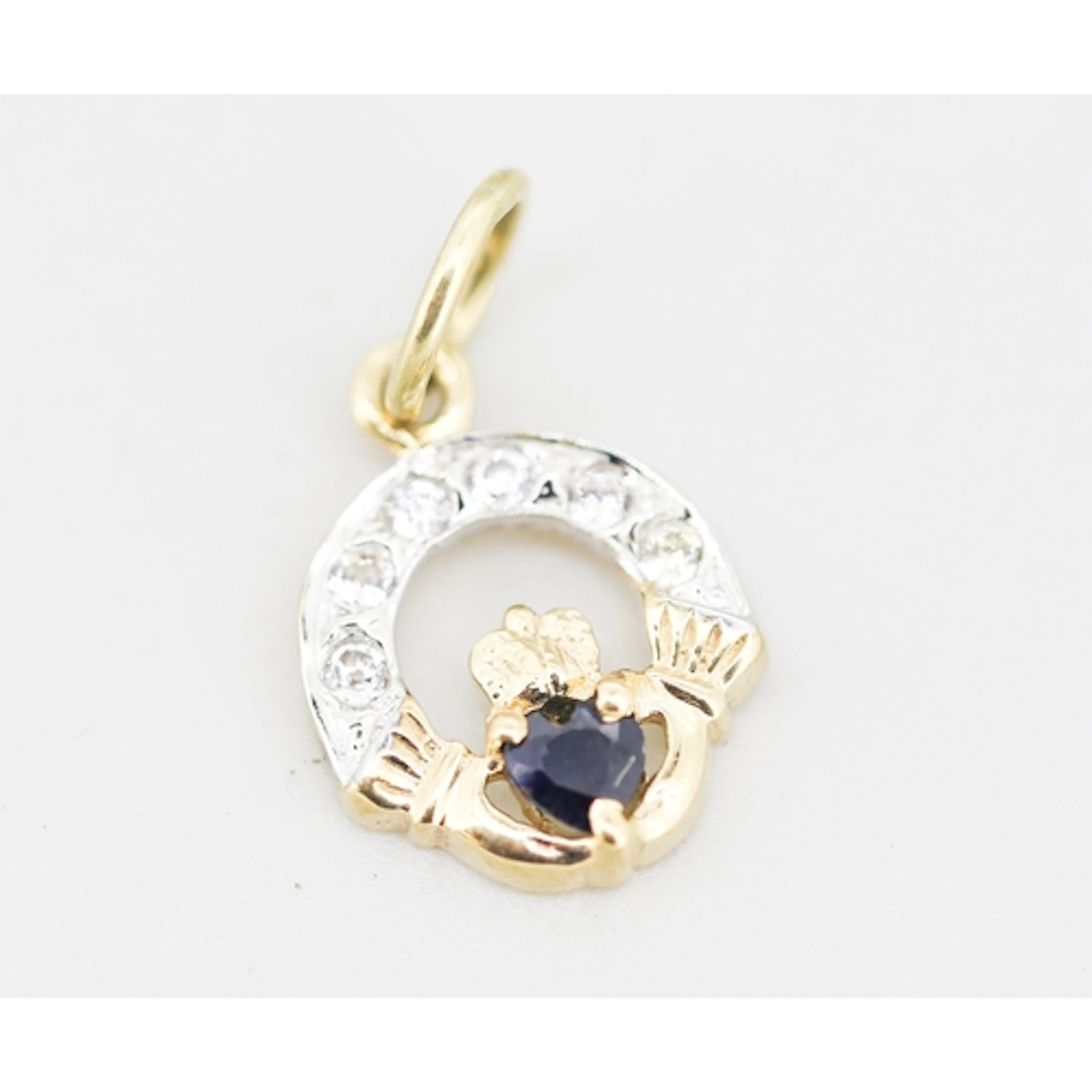 Sapphire and Gemstone Set Claddagh Motif Pendant, Mounted in...