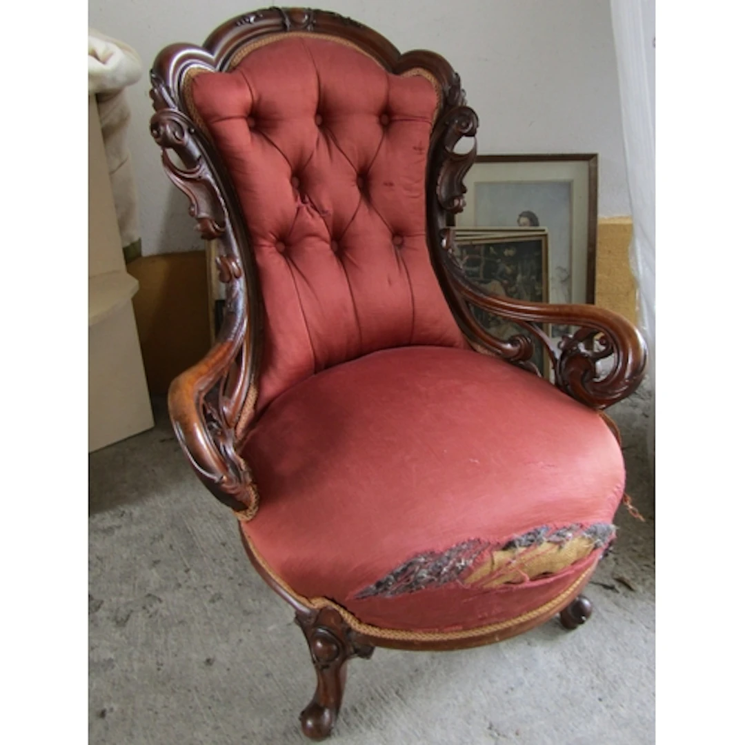 Victorian Walnut Drawing Room Armchair Finely Detailed Origi...
