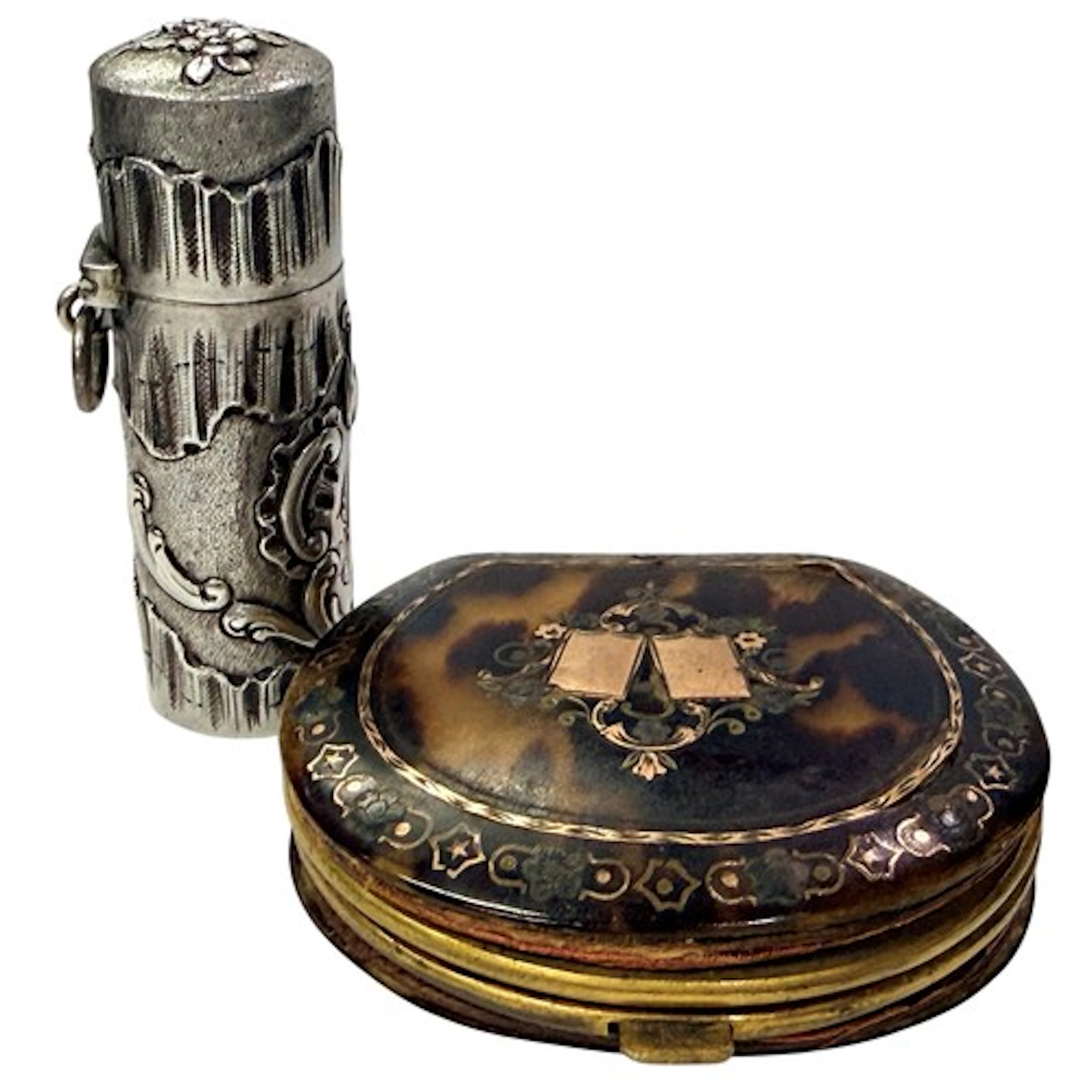 A 19th century tortoiseshell purse with pique and other yell...
