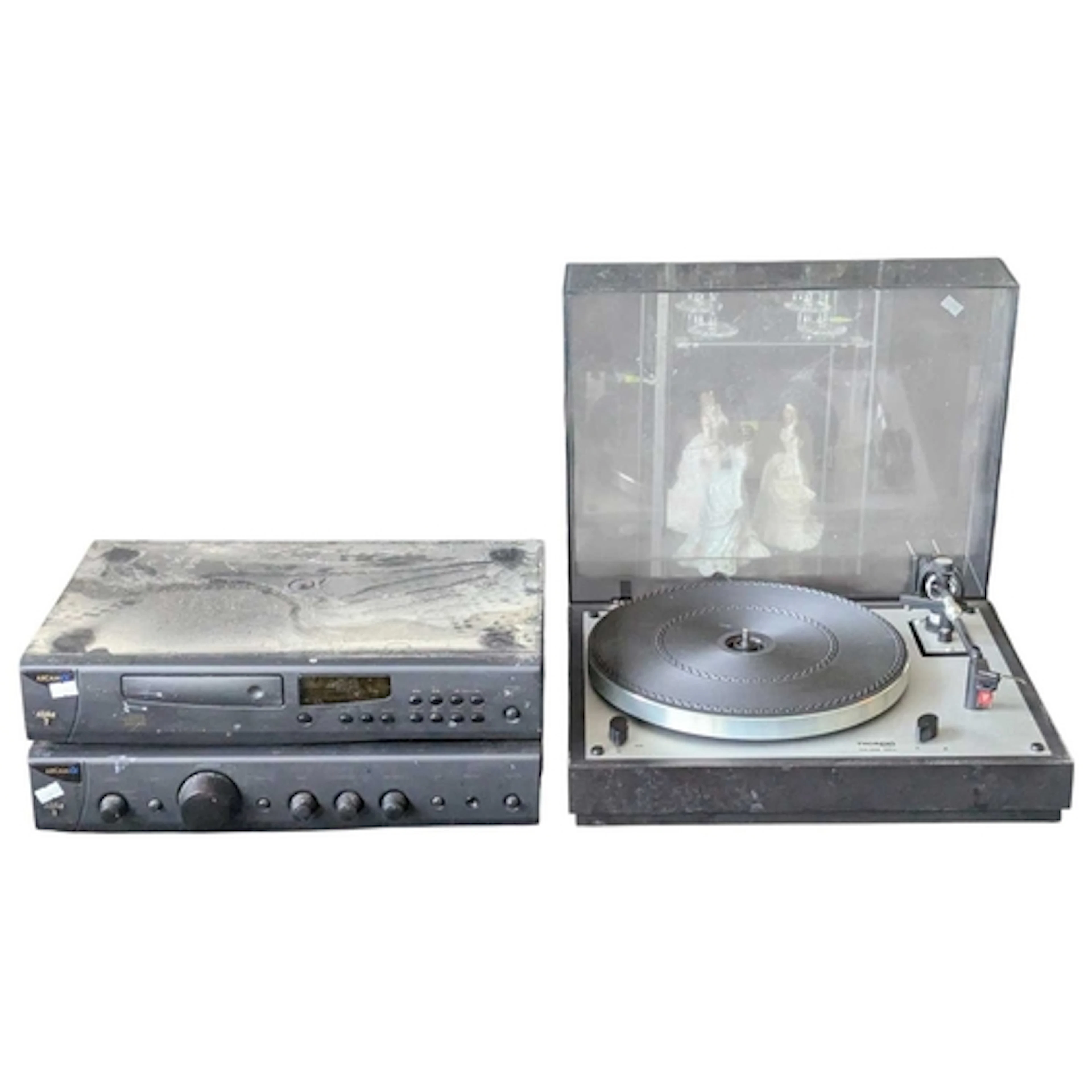 A Thorens TD166 Mk II Record Player, grey with plastic l...