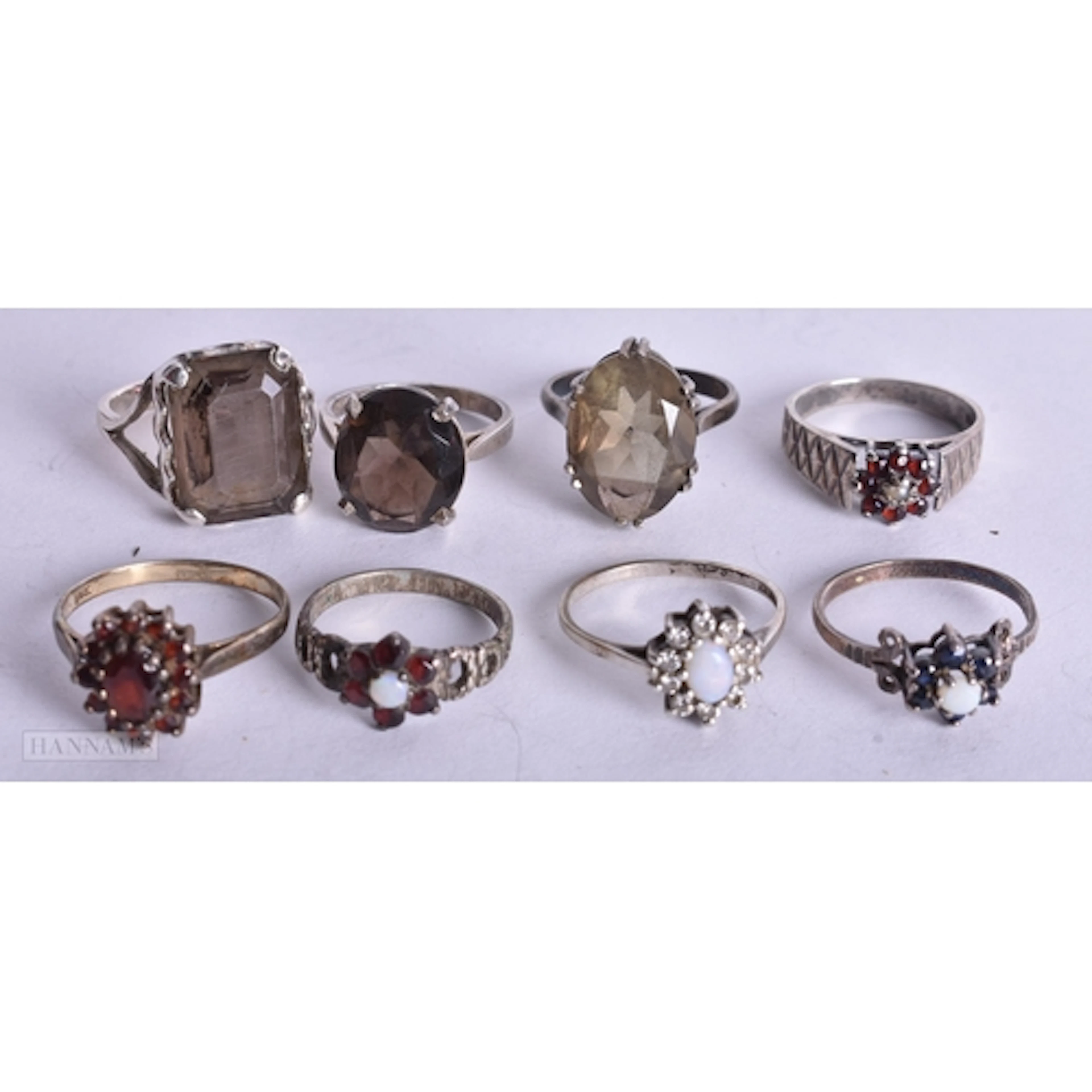 Collection of Sterling Silver Mid Century Rings inc. Garnet,...