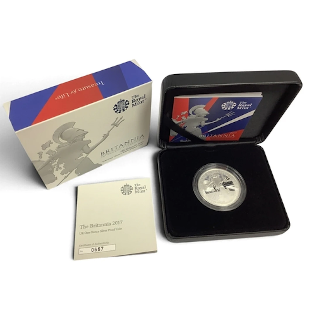 2017 Royal Mint One Ounce Fine Silver Britannia, cased with ...