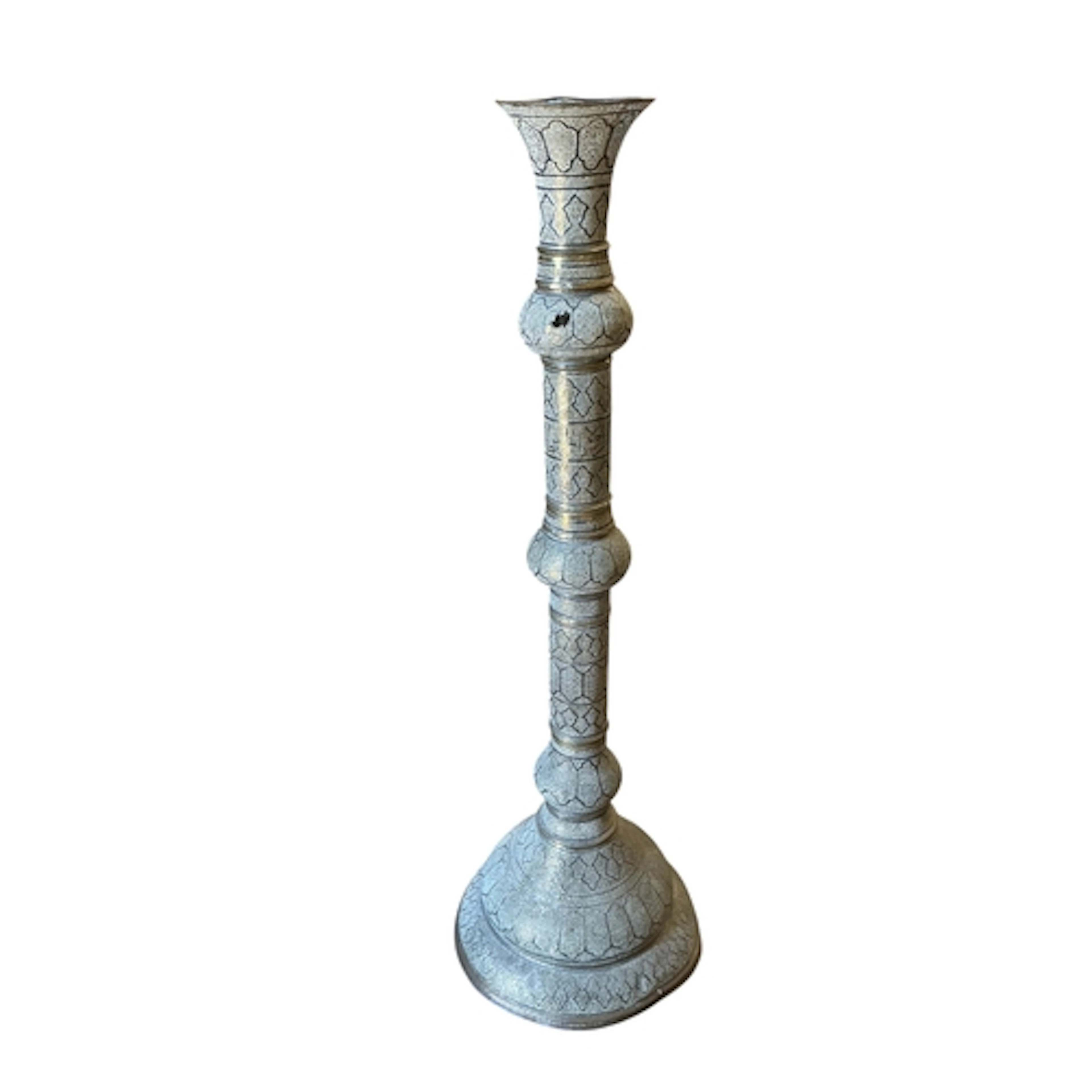A Turkish Isfahan pierced tinned copper standard lamp, heigh...
