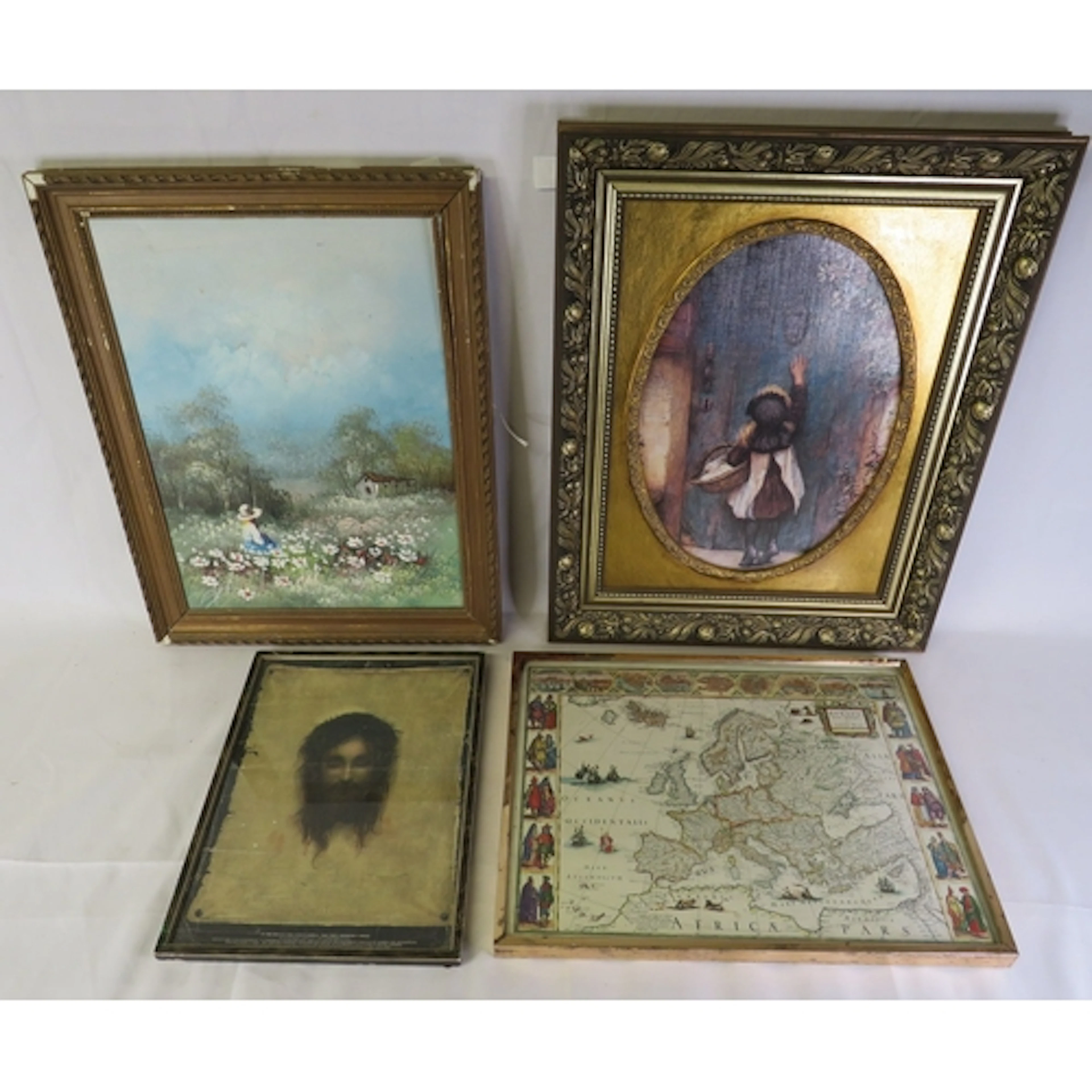 Framed Oil/Acrylic on Board, figure in a hat in a field, fra...