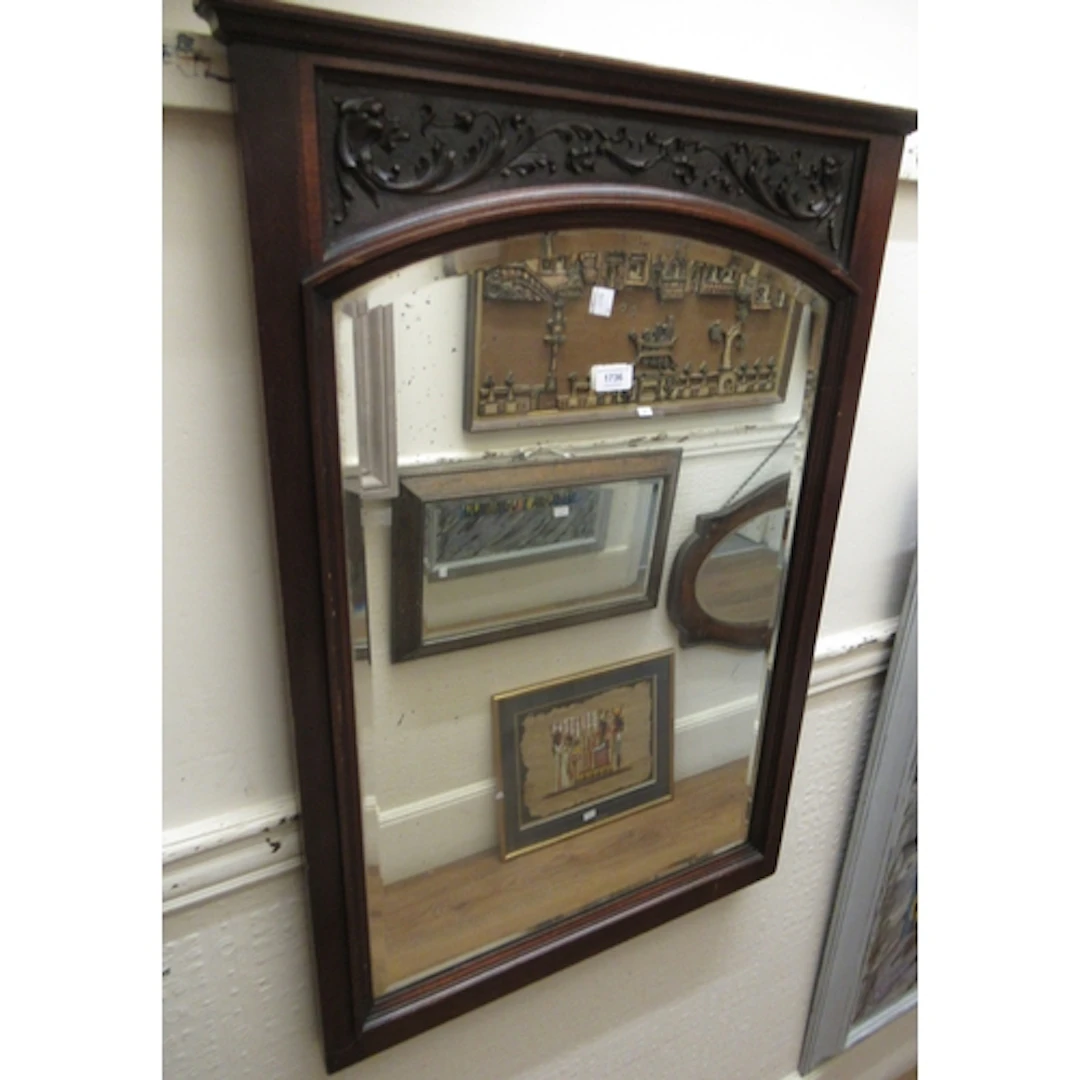 Edwardian mahogany bevel edged wall mirror, 95 x 66cm, three...