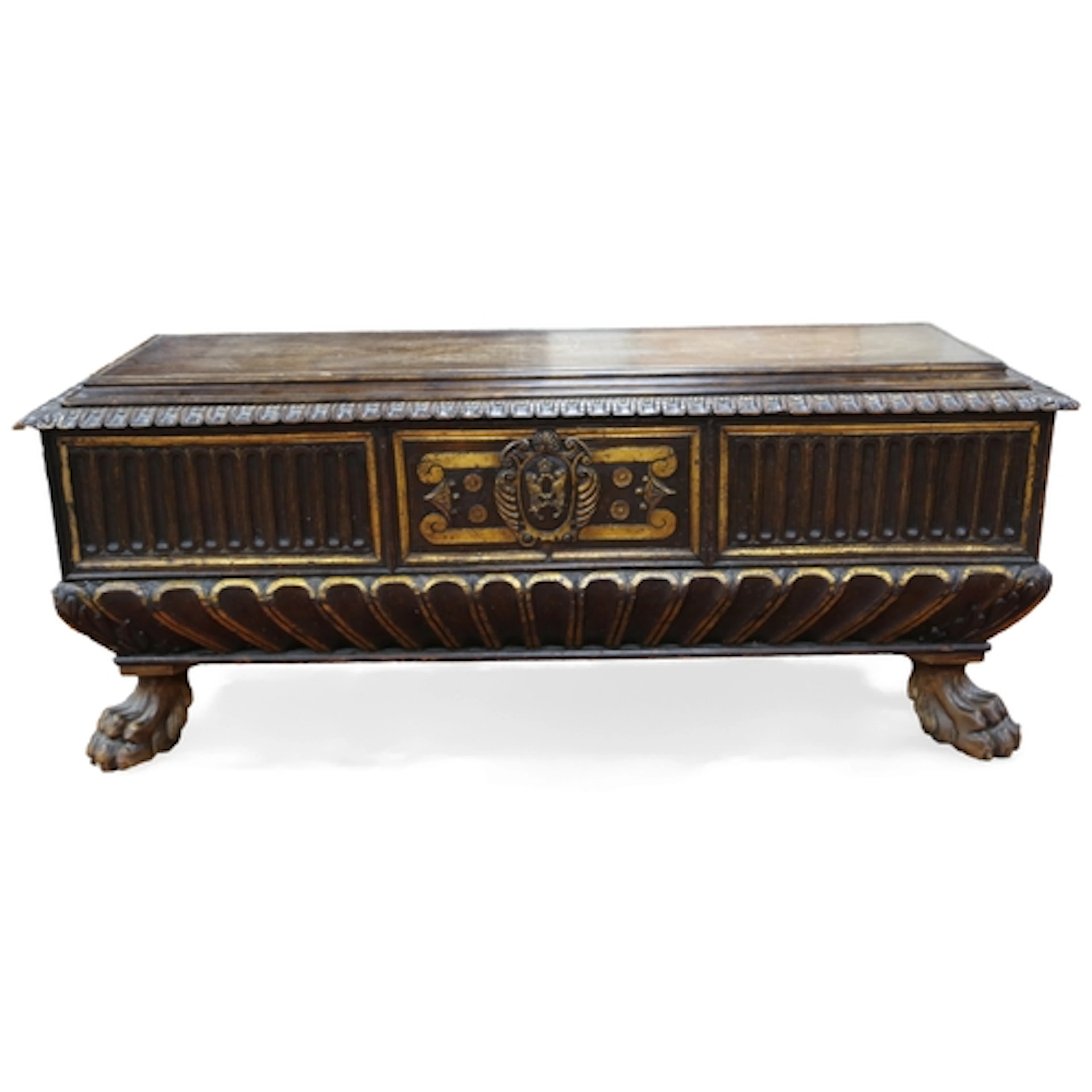 An Italian walnut and parcel gilt cassone, 17th century and ...