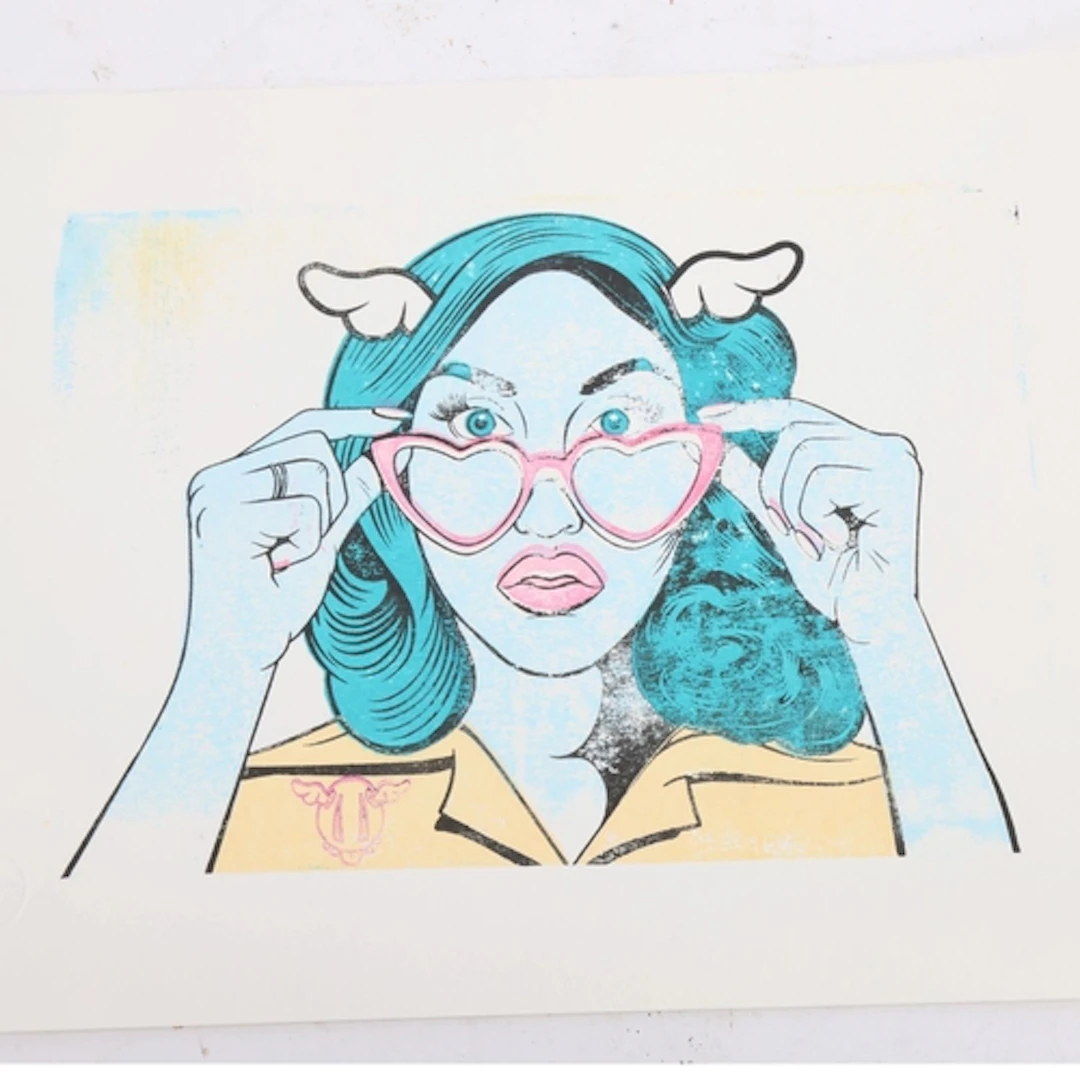 DFACE, "starstruck" block print on paper, embossed studio st...