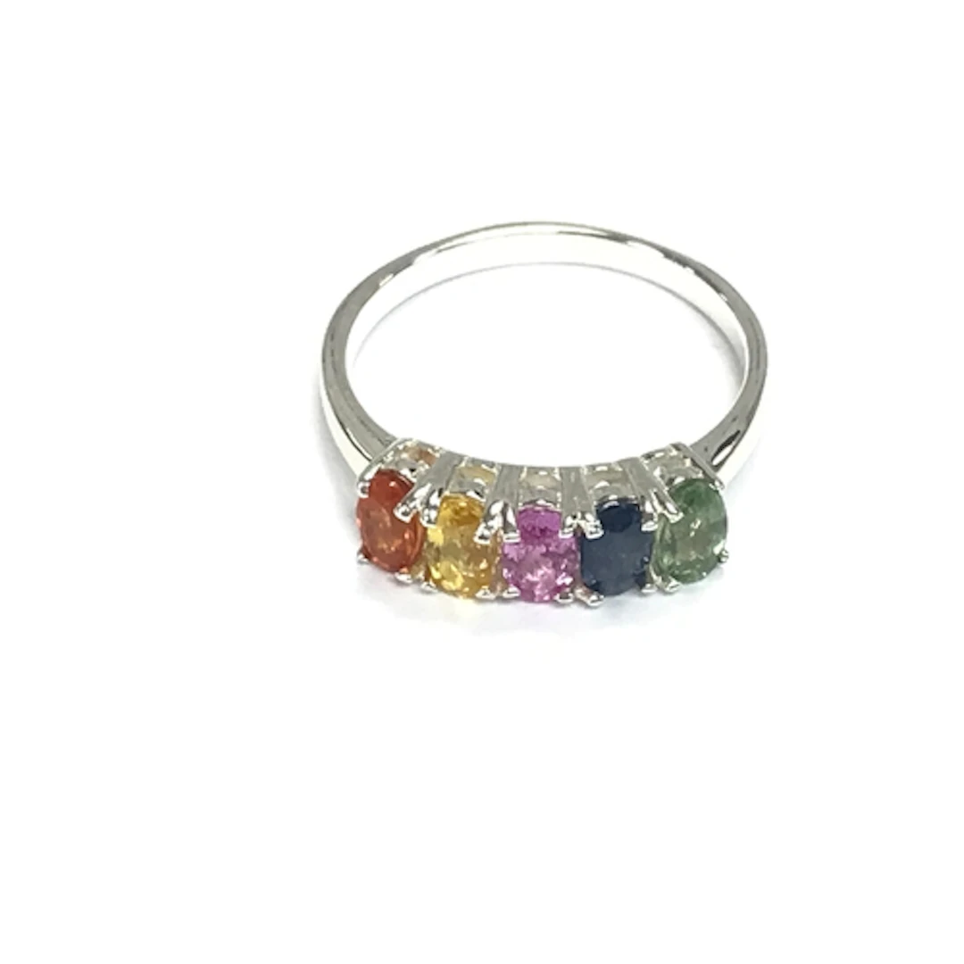 Silver rainbow sapphire ring. Size N 1/2