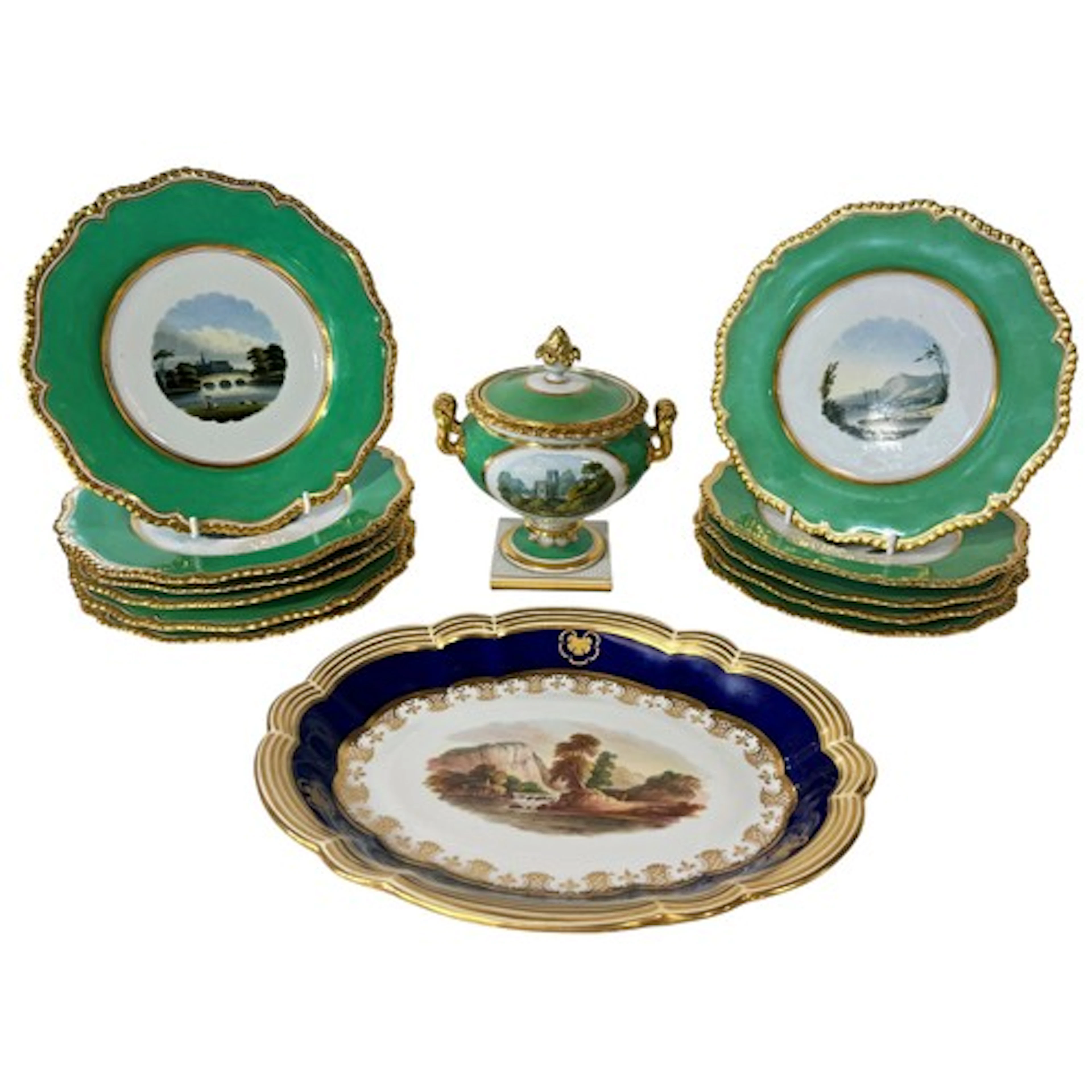 Eleven Worcester Flight Barr & Barr dessert plates with lime...