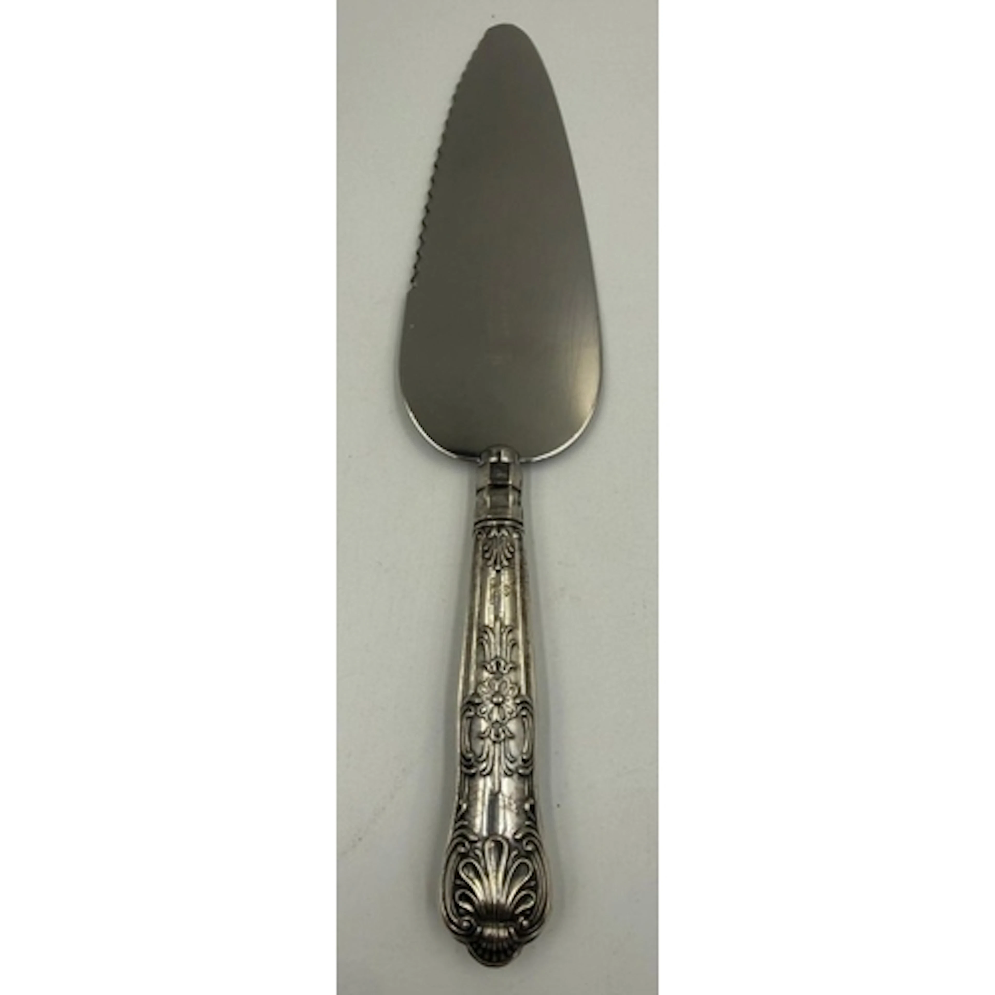 A siver handled cake slice hallmarked for Sheffield 1981....