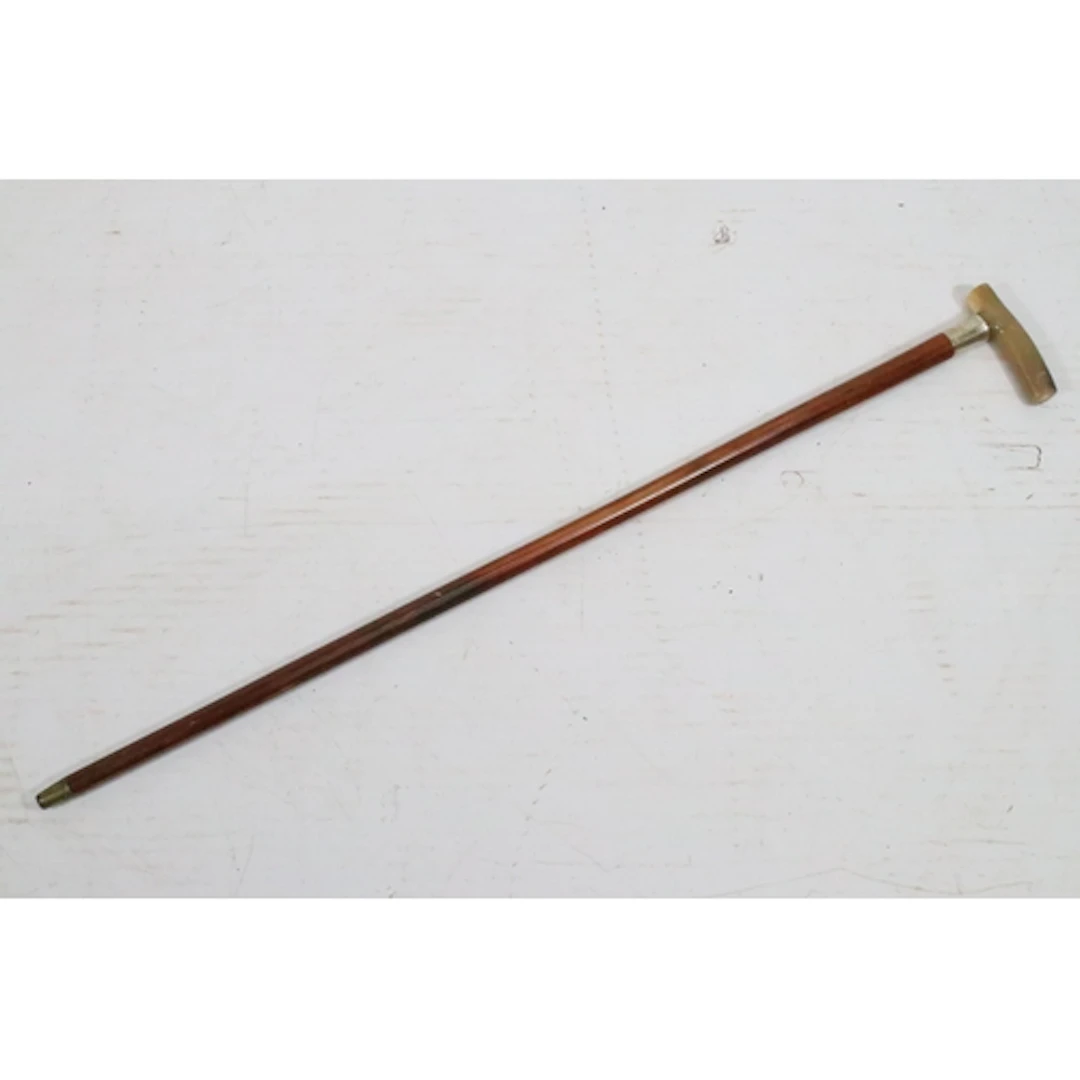 1930s silver collared horn handled walking stick, marked for...