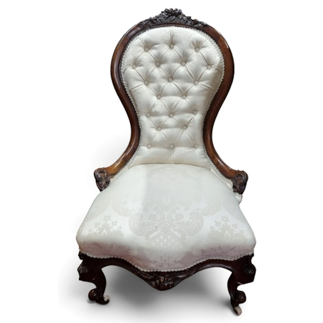 A 19th Century Mahogany Showframe Salon Chair with Ivory dam...