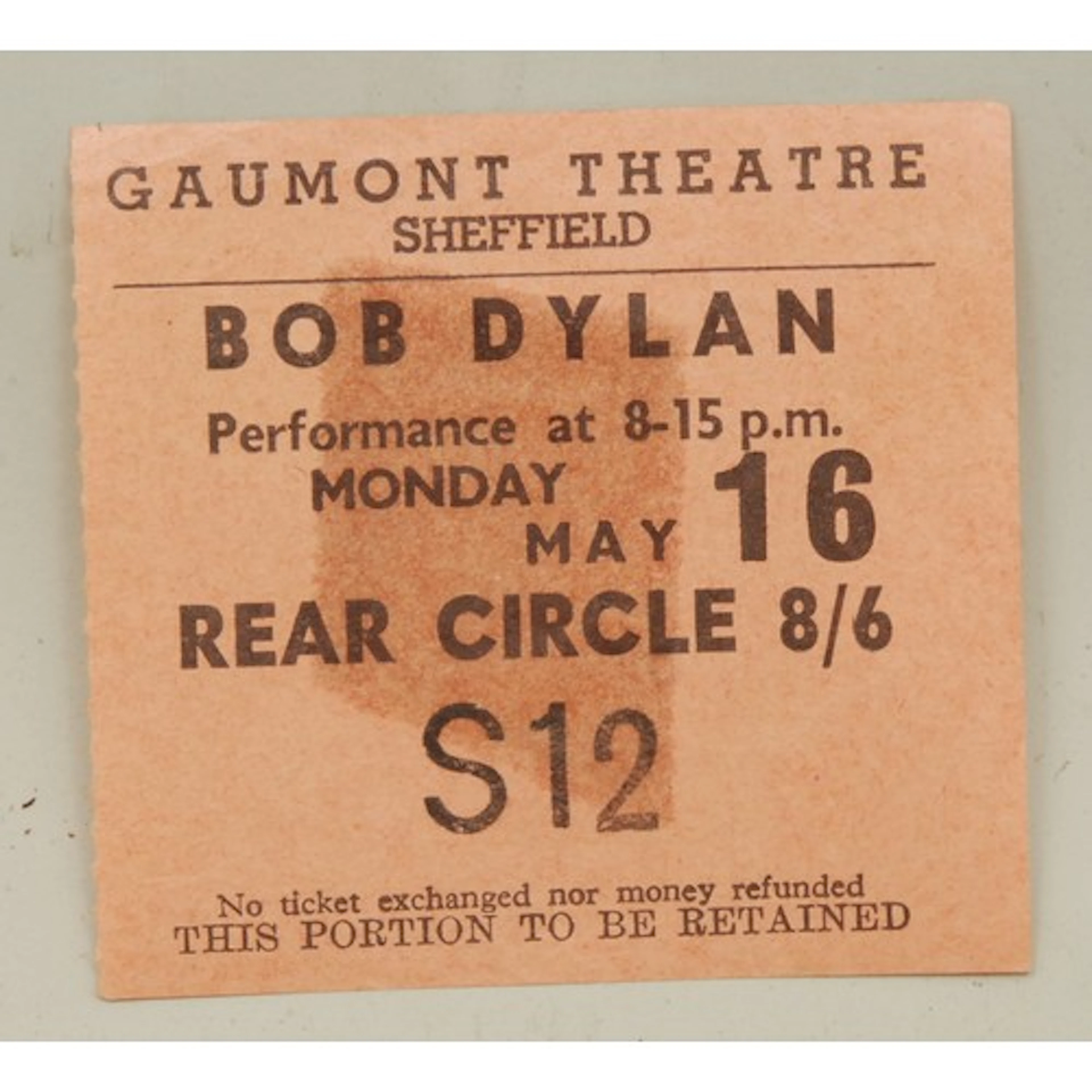 Music Memorabilia - a Bob Dylan concert ticket stub, for the...