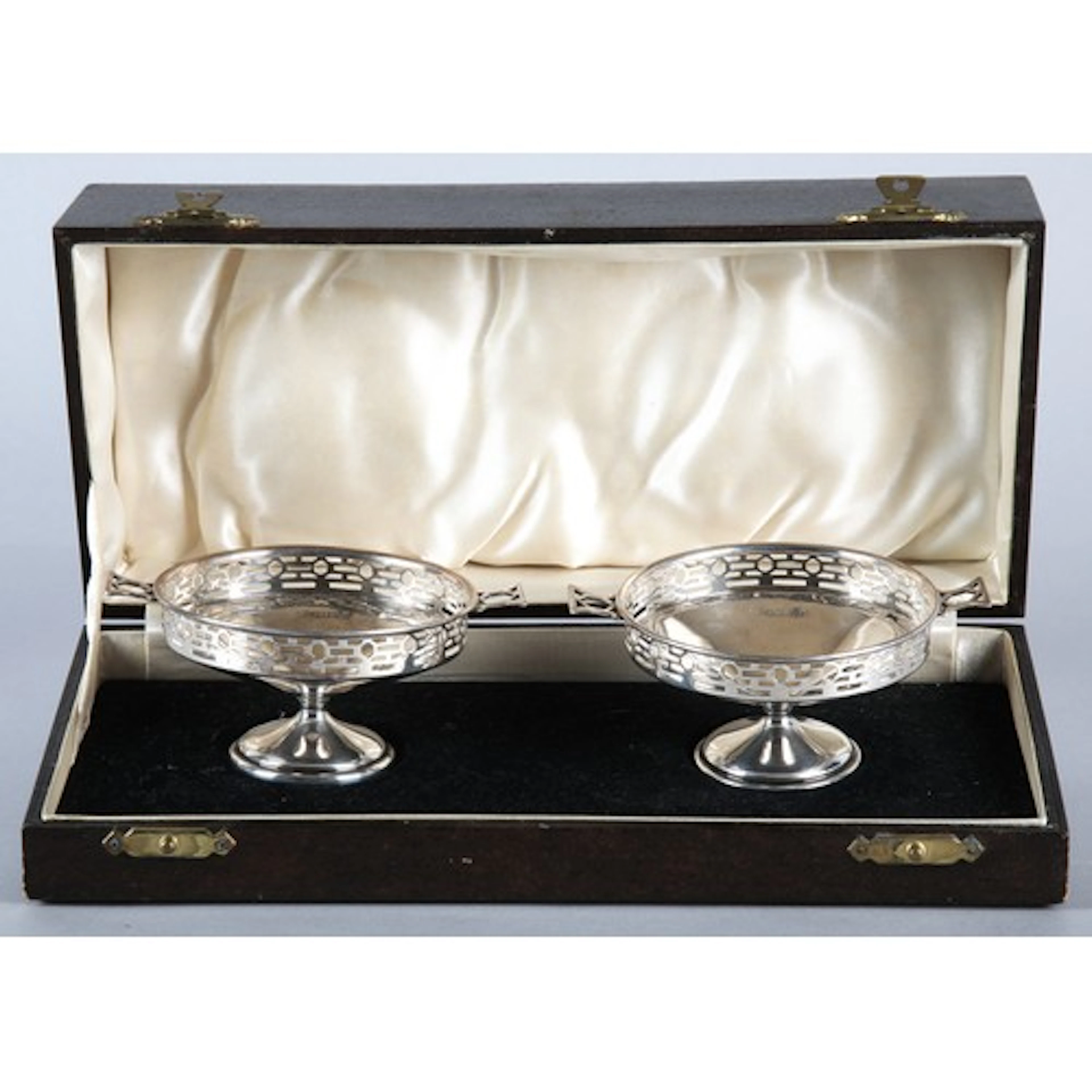 Pair of George VI silver twin handled shallow bowls or Bon-B...