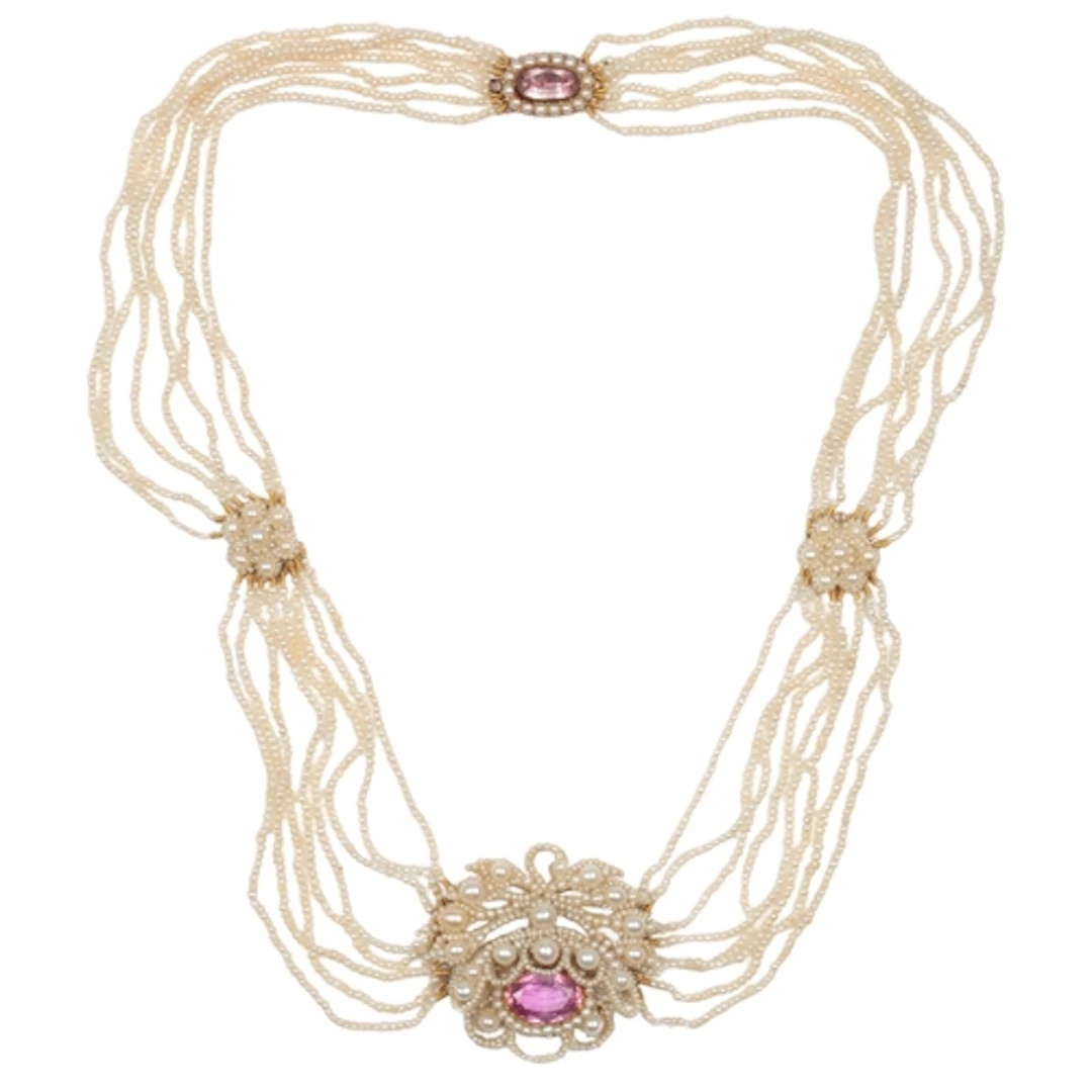 A Regency seed pearl and pink topaz necklace, early 19th cen...